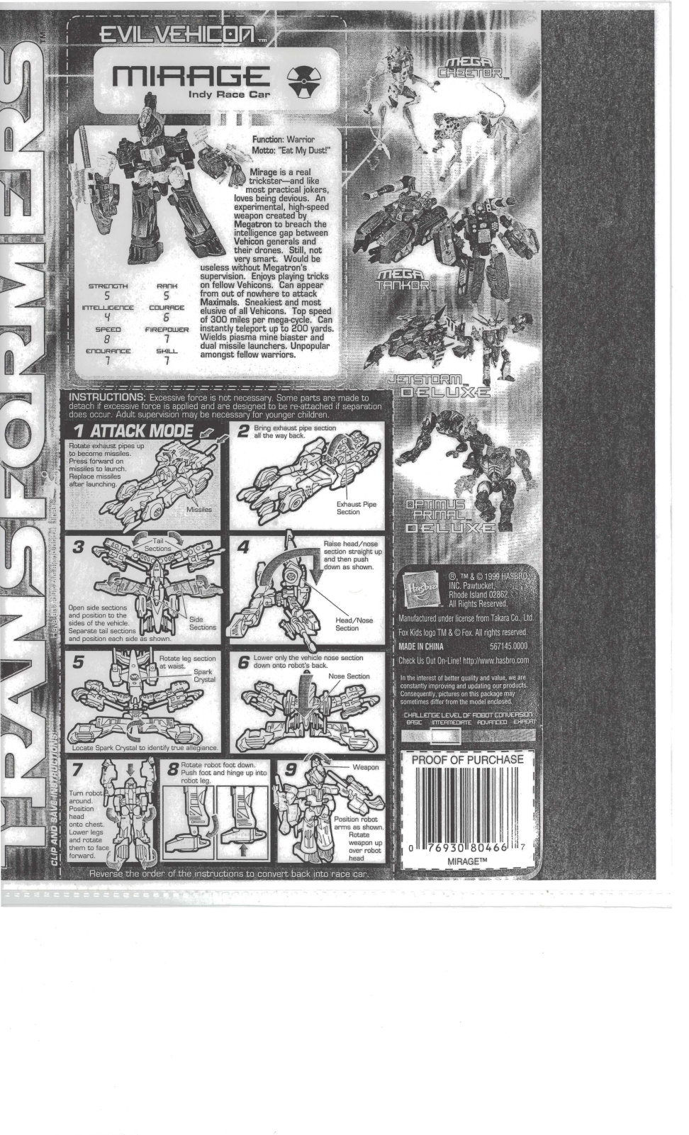 HASBRO Transformers Evil Vehicon Mirage User Manual