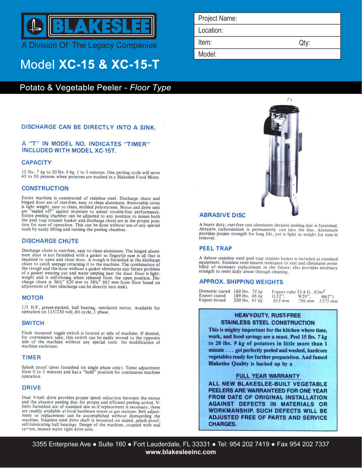 Blakeslee XC-15 User Manual