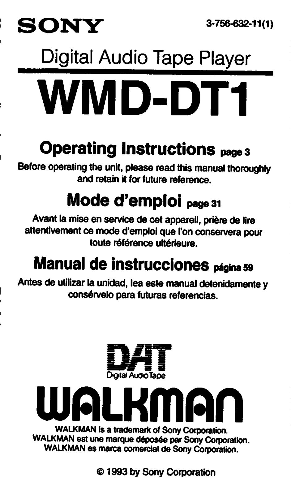 Sony WM-DDT1 User Manual