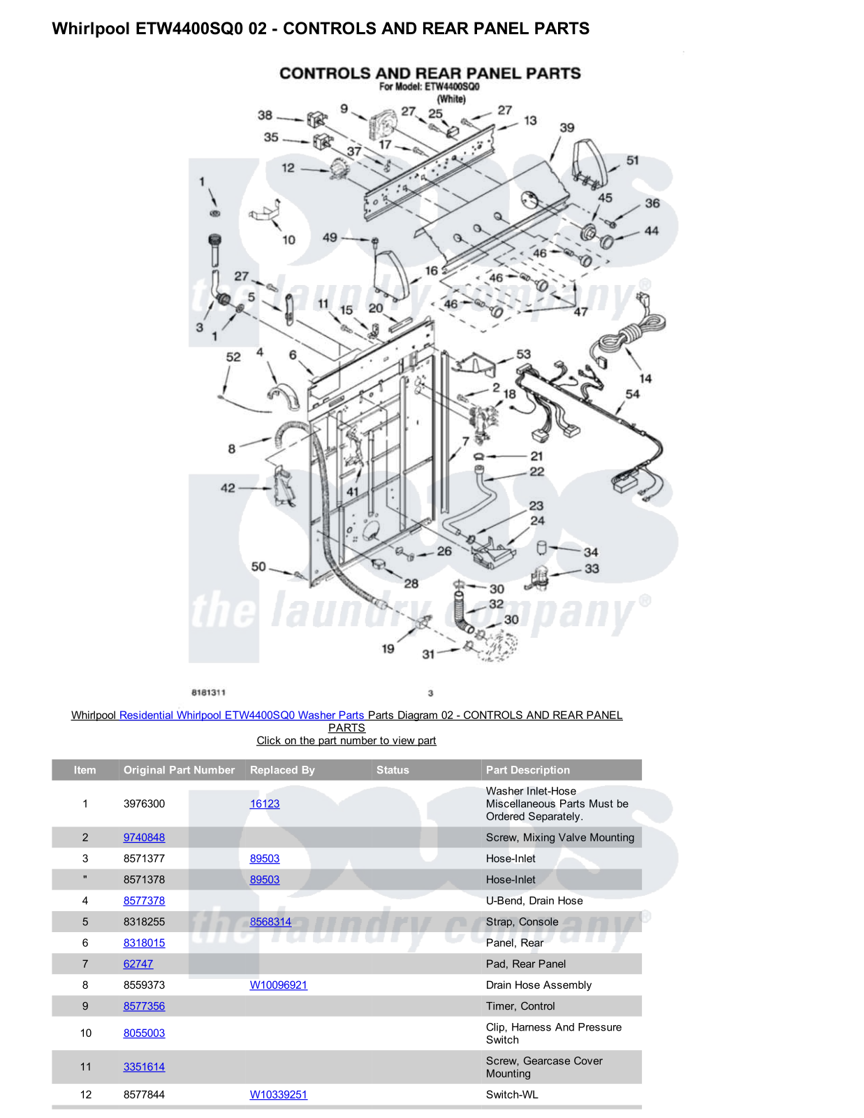 Whirlpool ETW4400SQ0 Parts Diagram