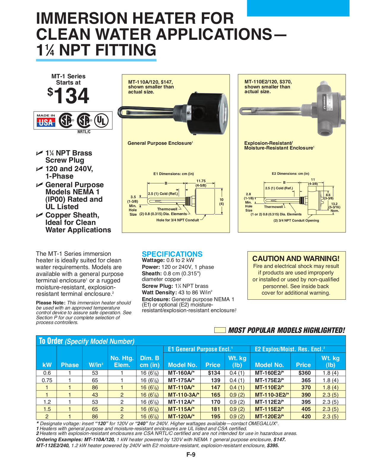 Omega Products MT-110-3E2-120 User Manual