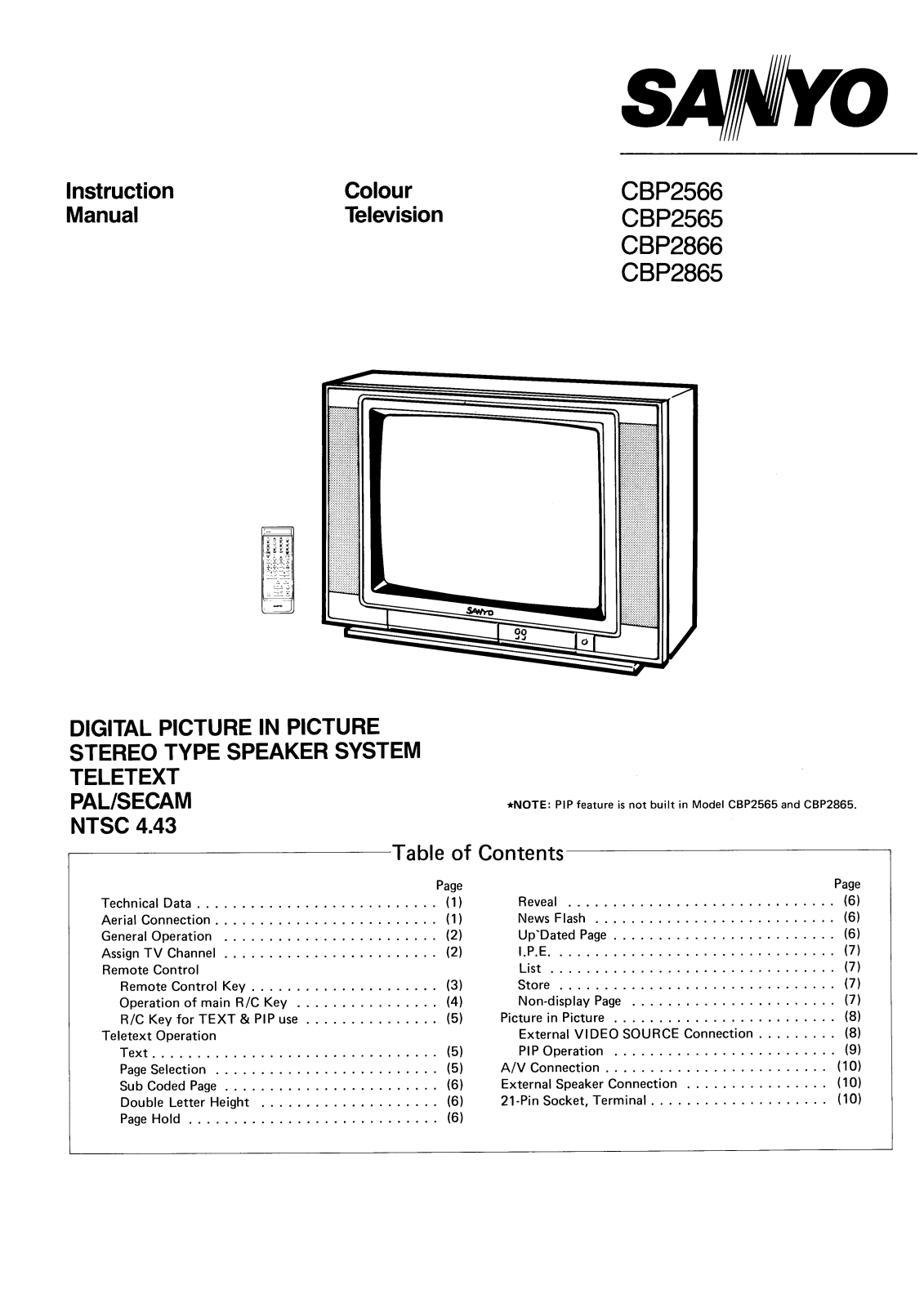 Sanyo CBP2566, CBP2565, CBP2866, CBP2865 Instruction Manual