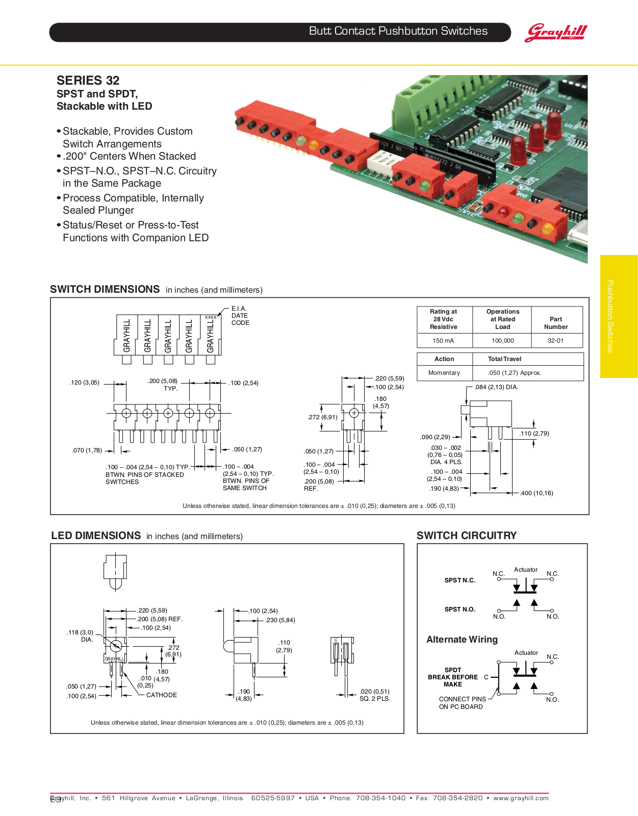 Grayhill Pushbutton switches Butt Contact 32 User Manual