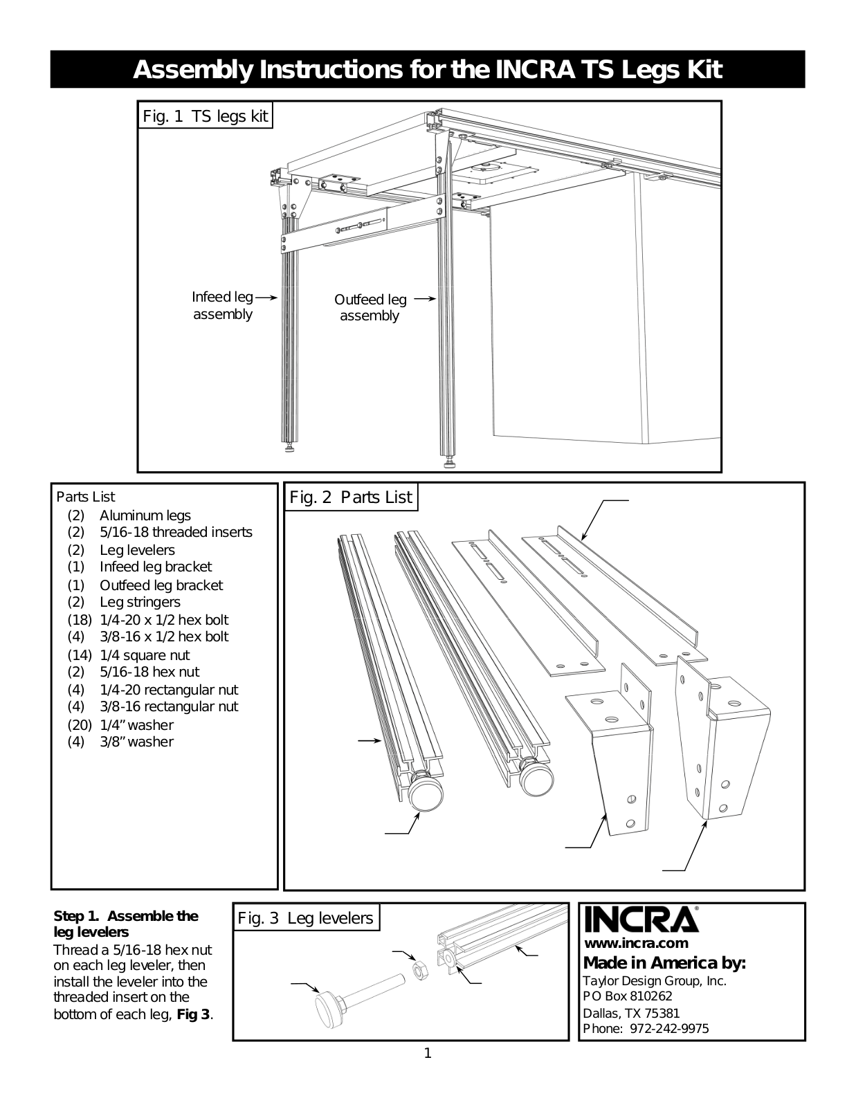 INCRA TS Legs Kit User Manual