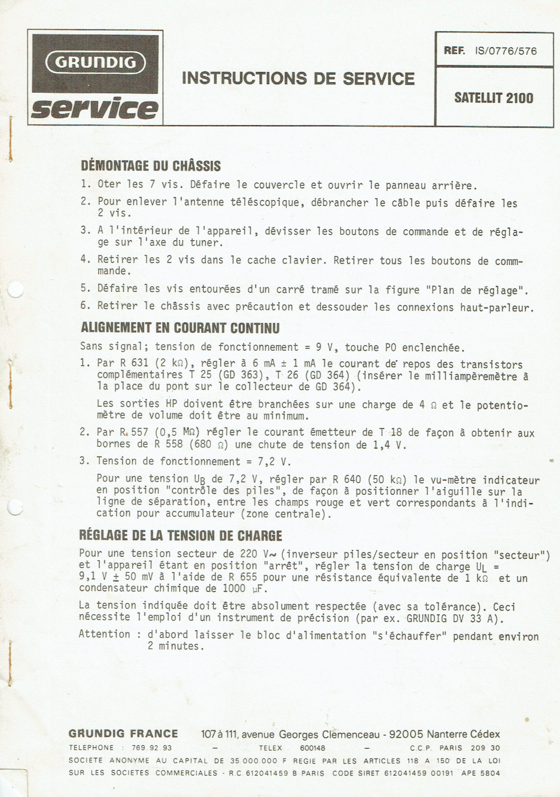 Grundig Satellit 2100 Instruction Manual