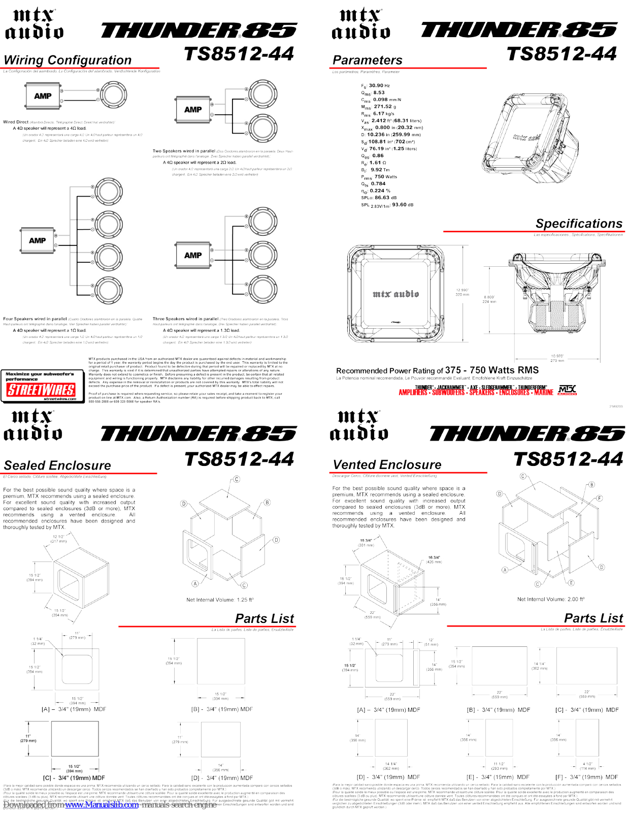MTX Thunder TS8512-44, Thunder 85 Connection Manual - ManualMachine.com
