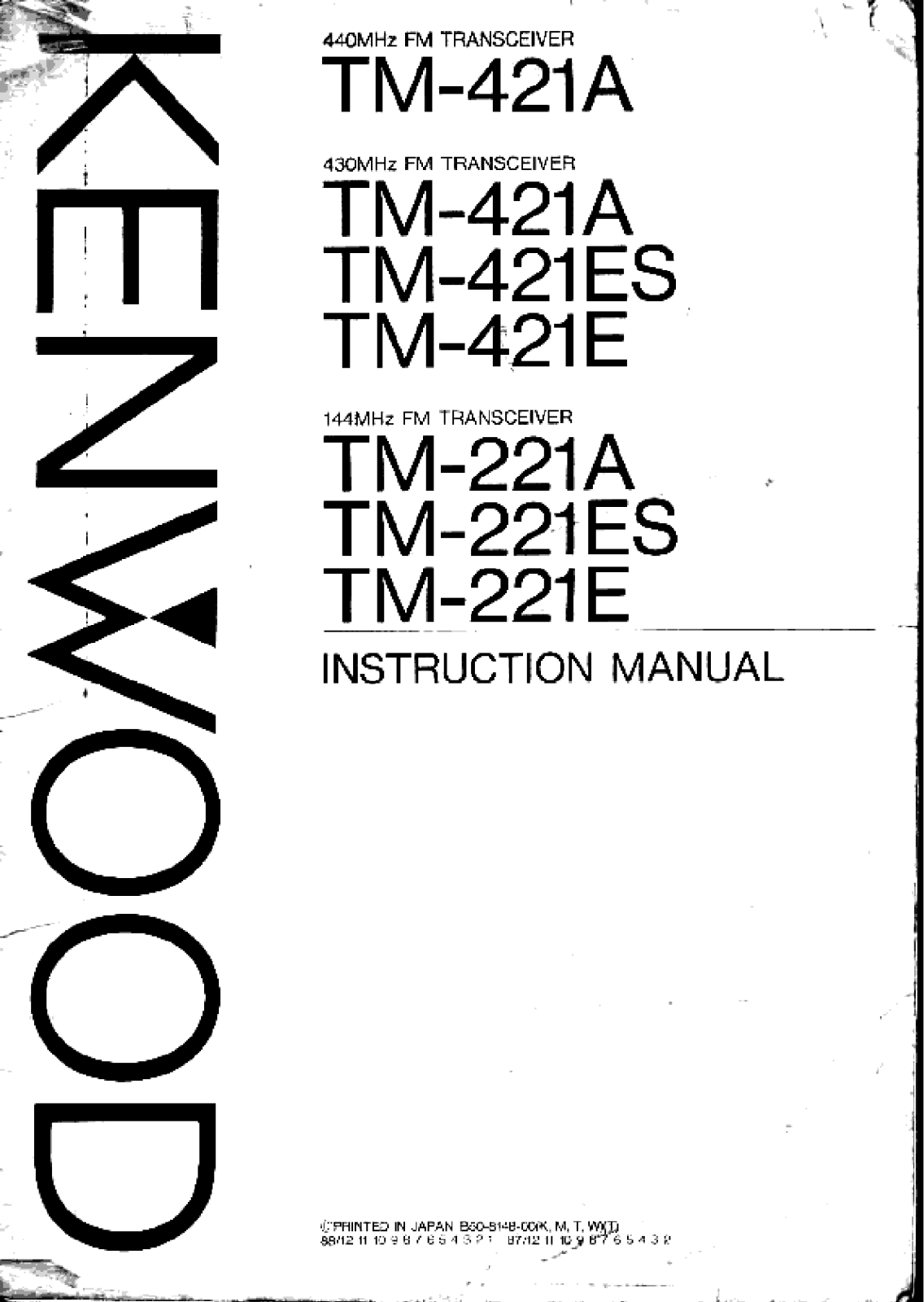 Kenwood TM-221E, TM-221ES, TM-221A, TM-421ES, TM-421E User Manual