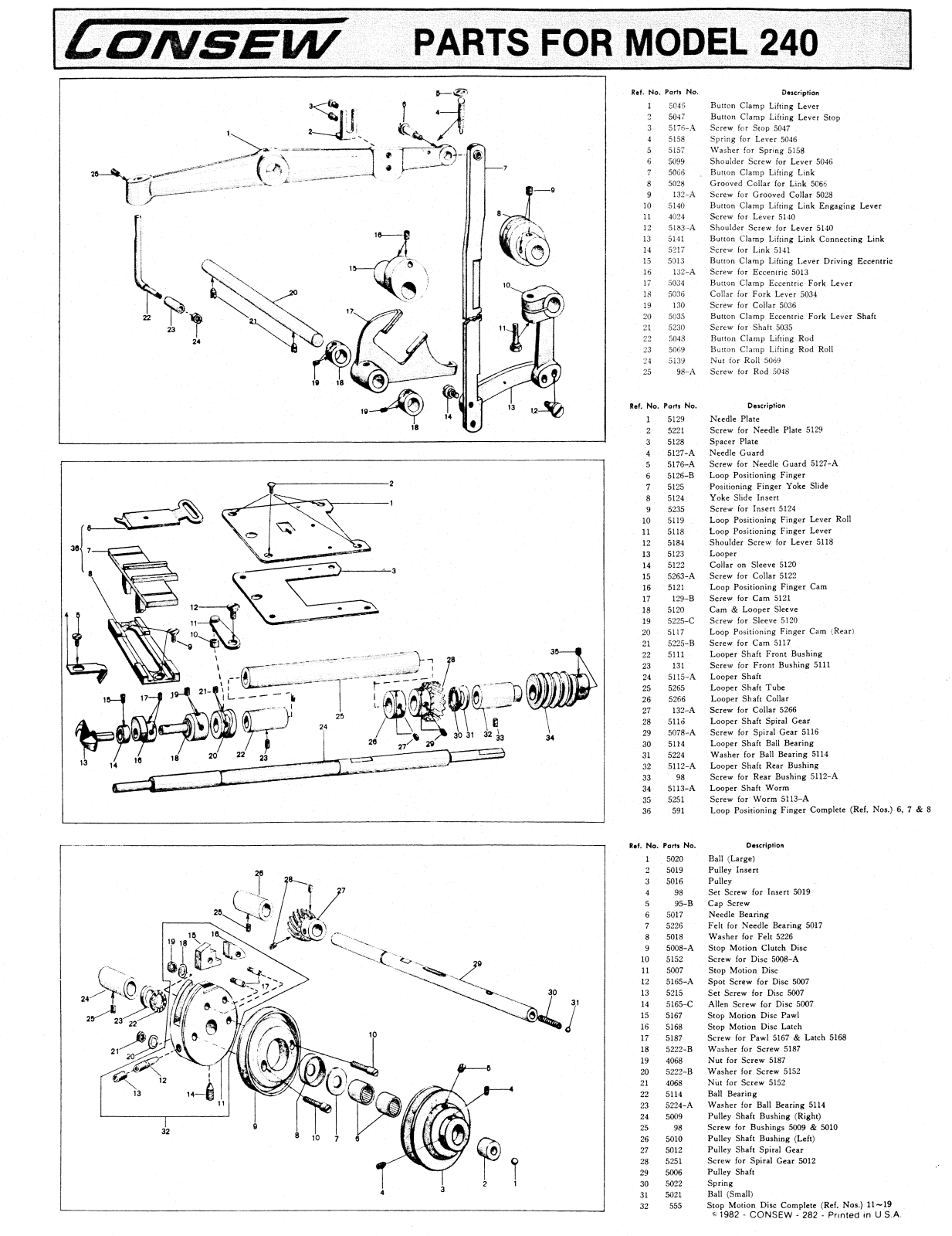 CONSEW 240 Parts List