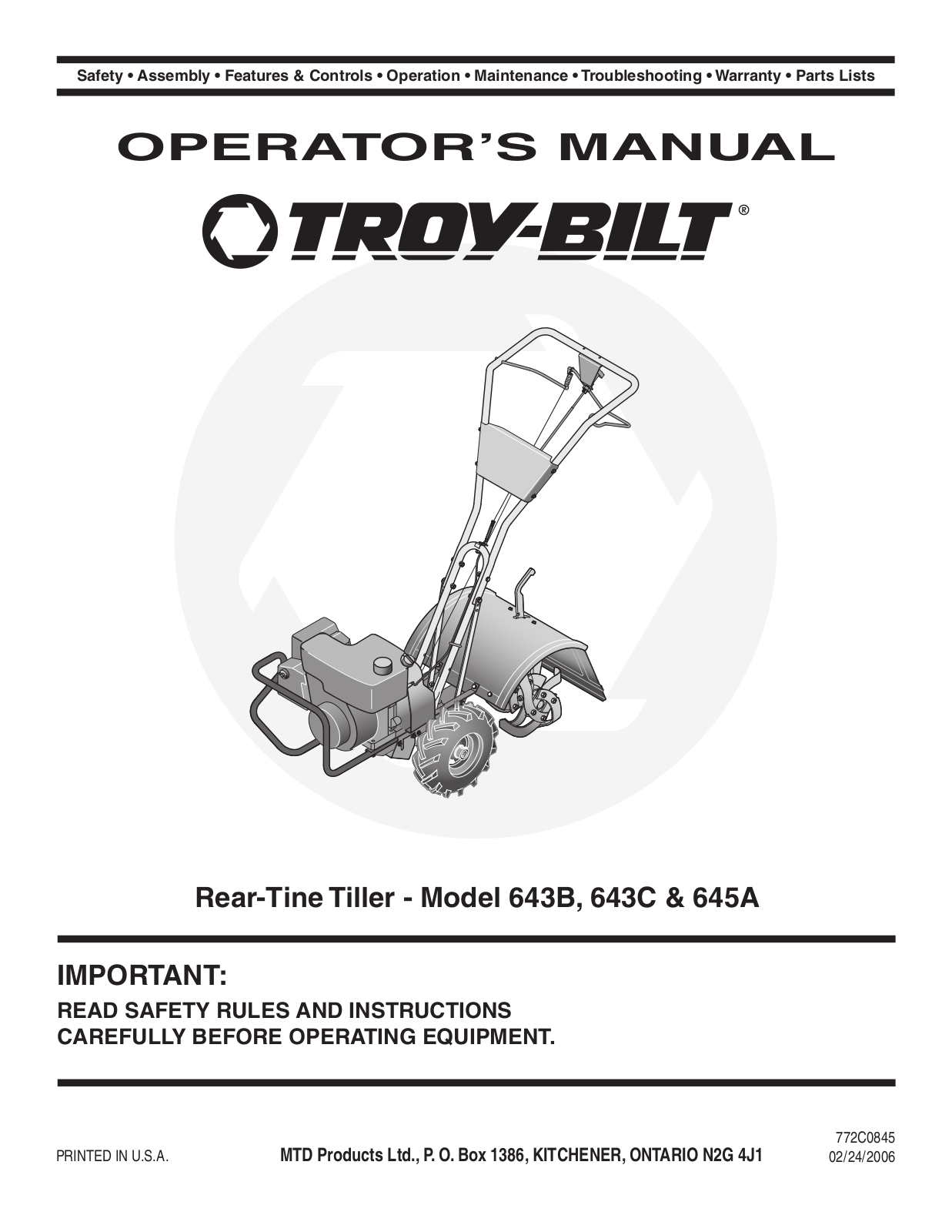 Bolens 645A, 643C, 643B User Manual