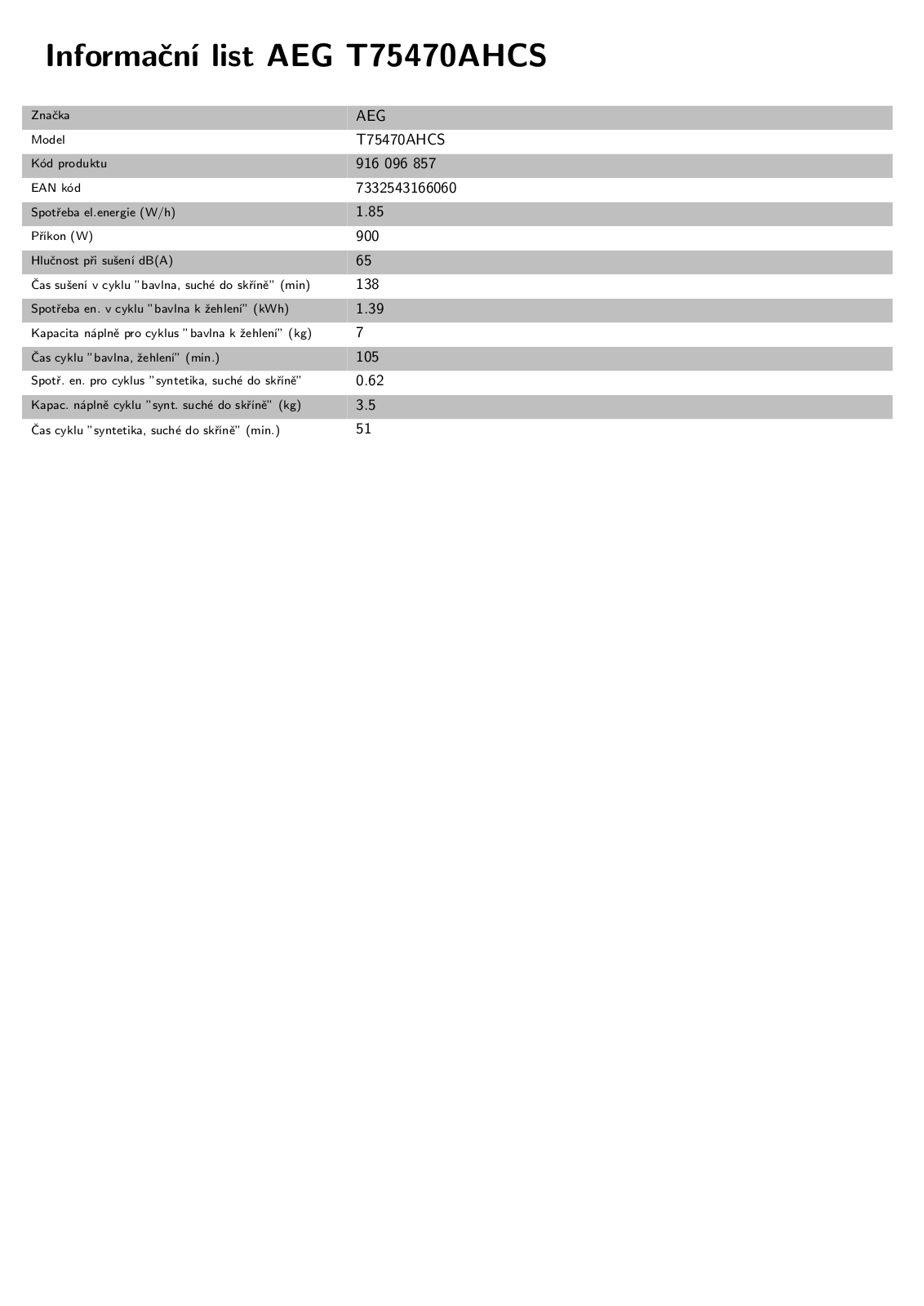 AEG Lavatherm T75470AH-CS User Manual