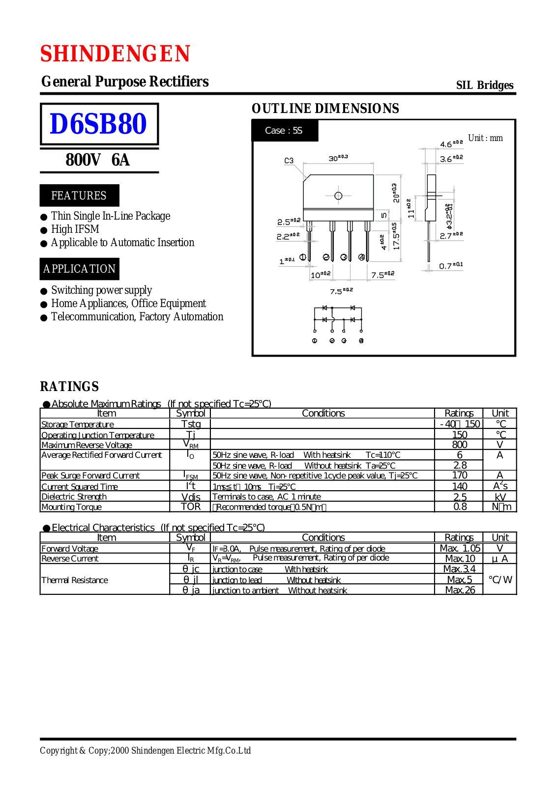 Datasheet D6SB80 Datasheet (Shindengen) - ManualMachine.com