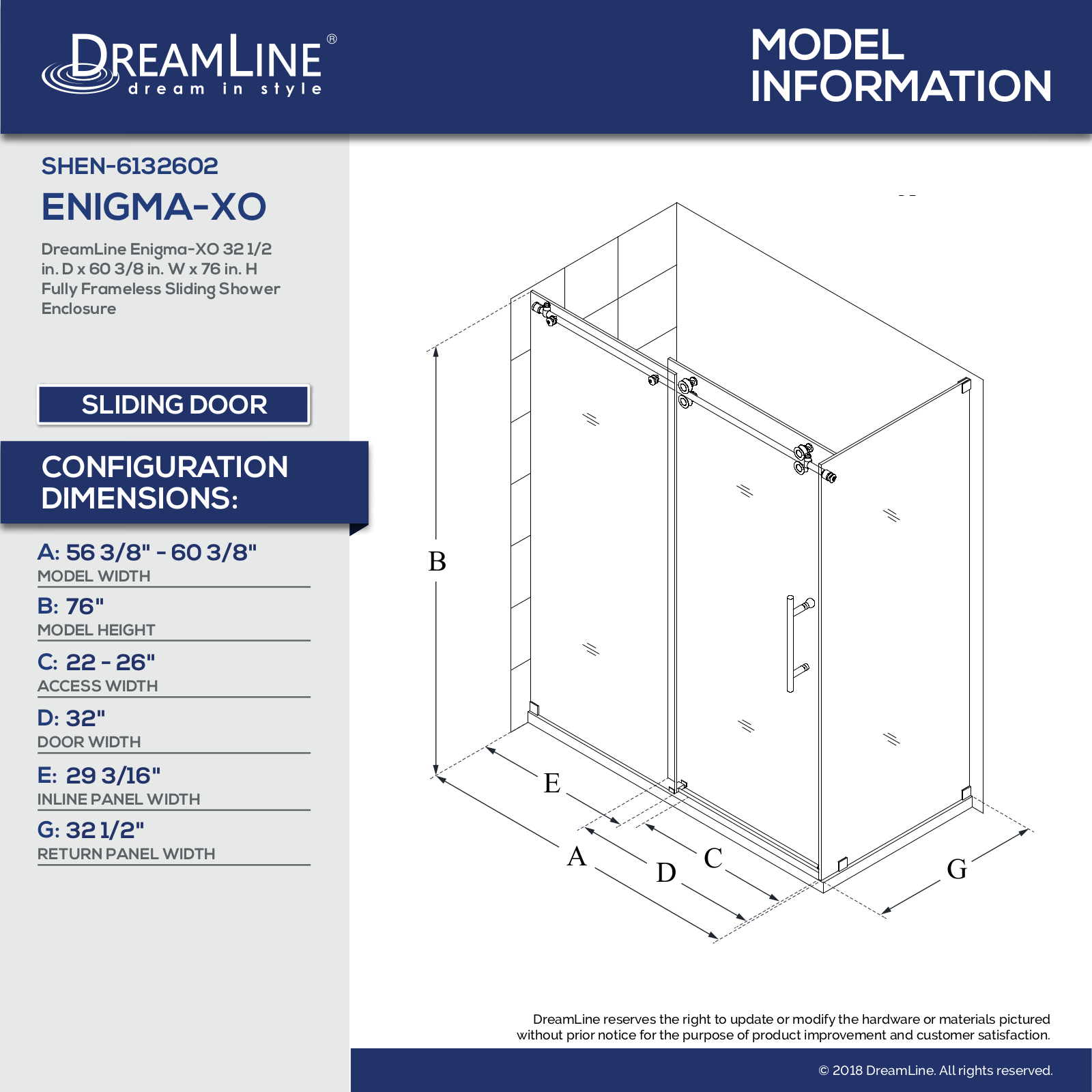 DreamLine DLN5524 Specifications & Dimension - ManualMachine.com