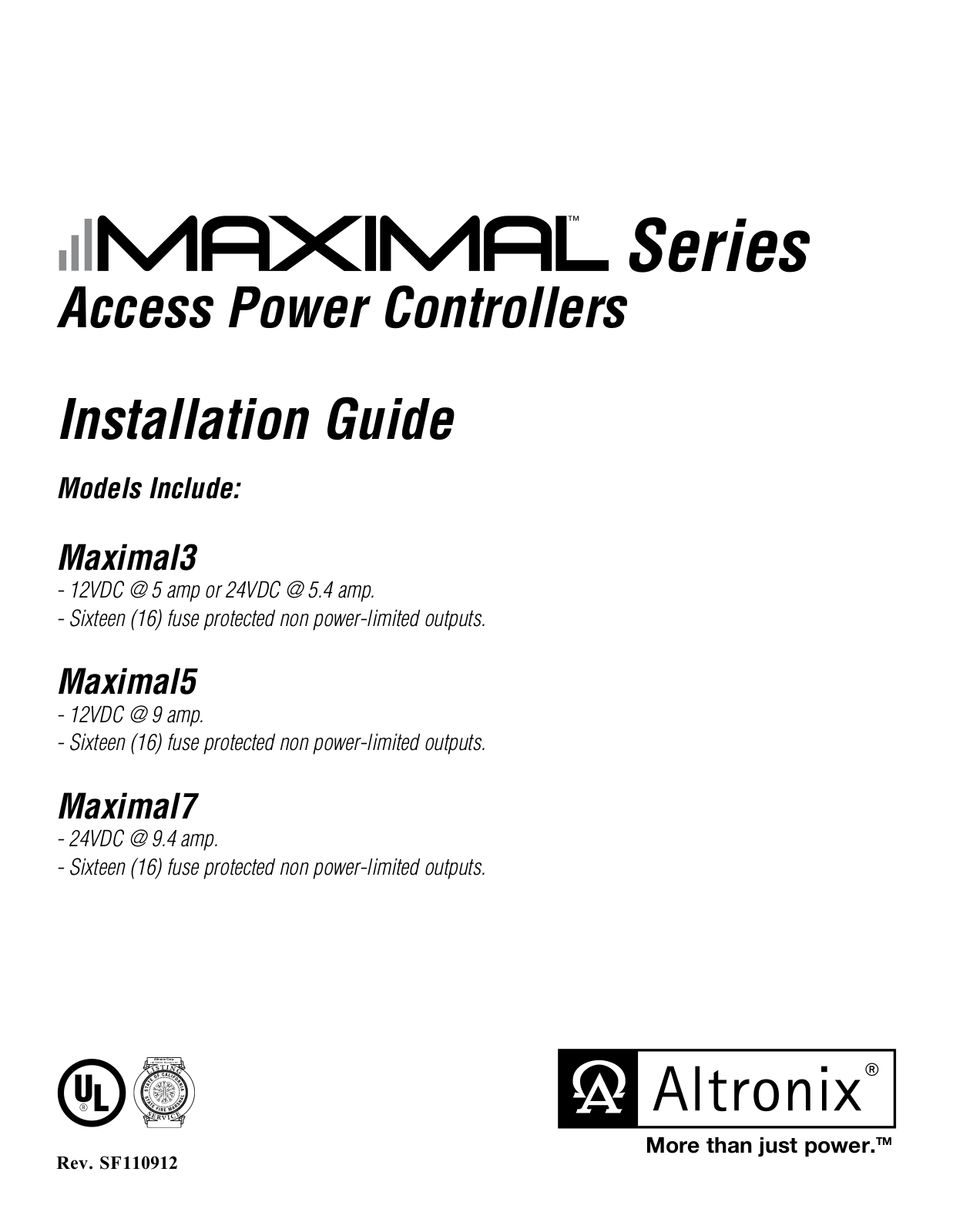 Altronix Maximal7 Installation Instructions