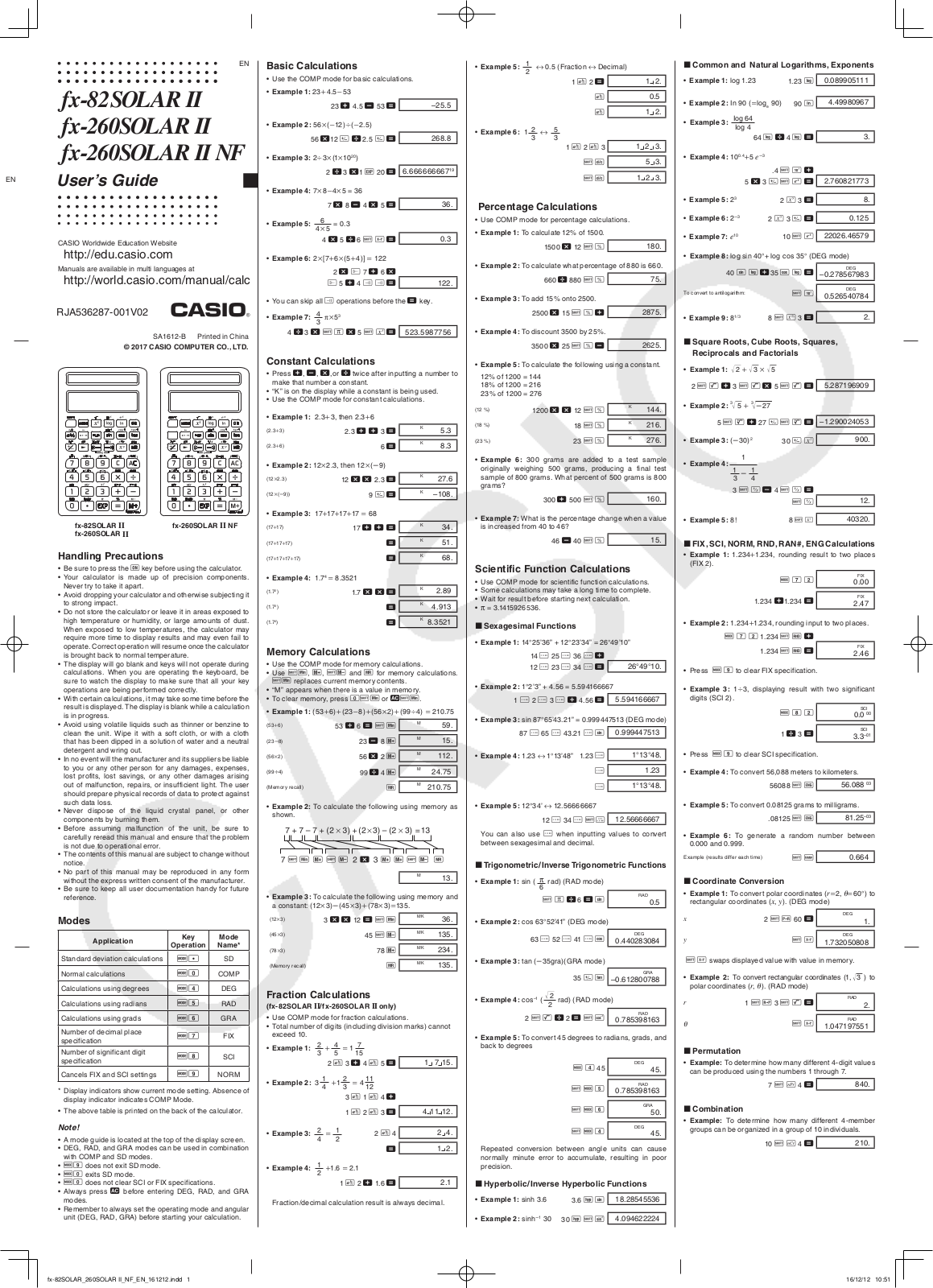 Casio fx-260SOLAR II, fx-82SOLAR II, fx-260SOLAR II NF User Manual