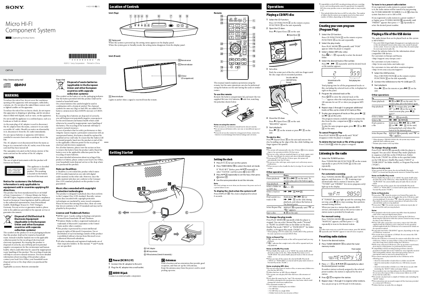 Sony CMT-V9 User Manual
