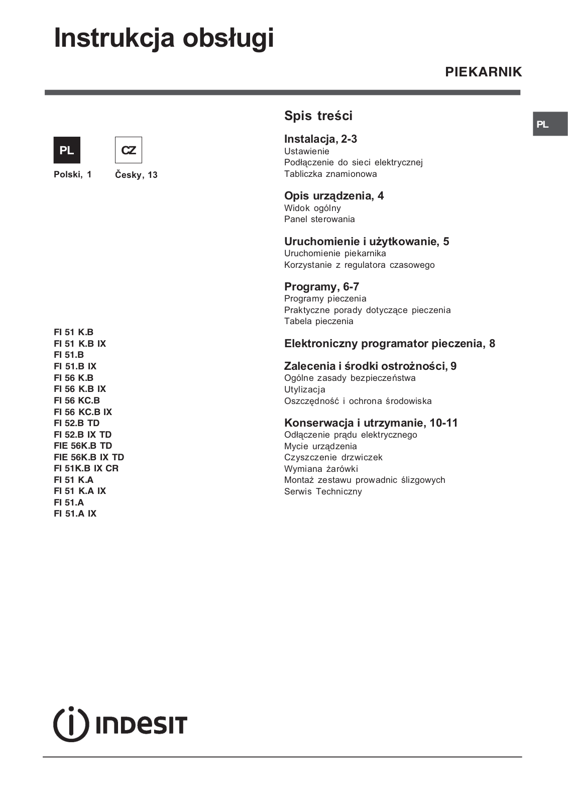 INDESIT FI 51.B IX User Manual