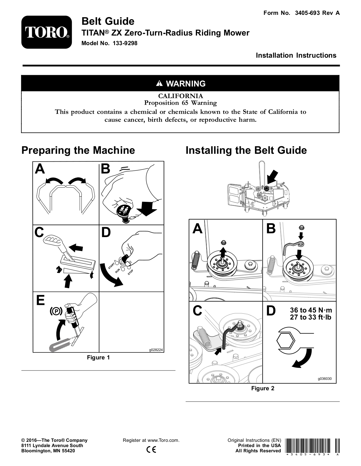 Toro 133-9298 Installation Instructions