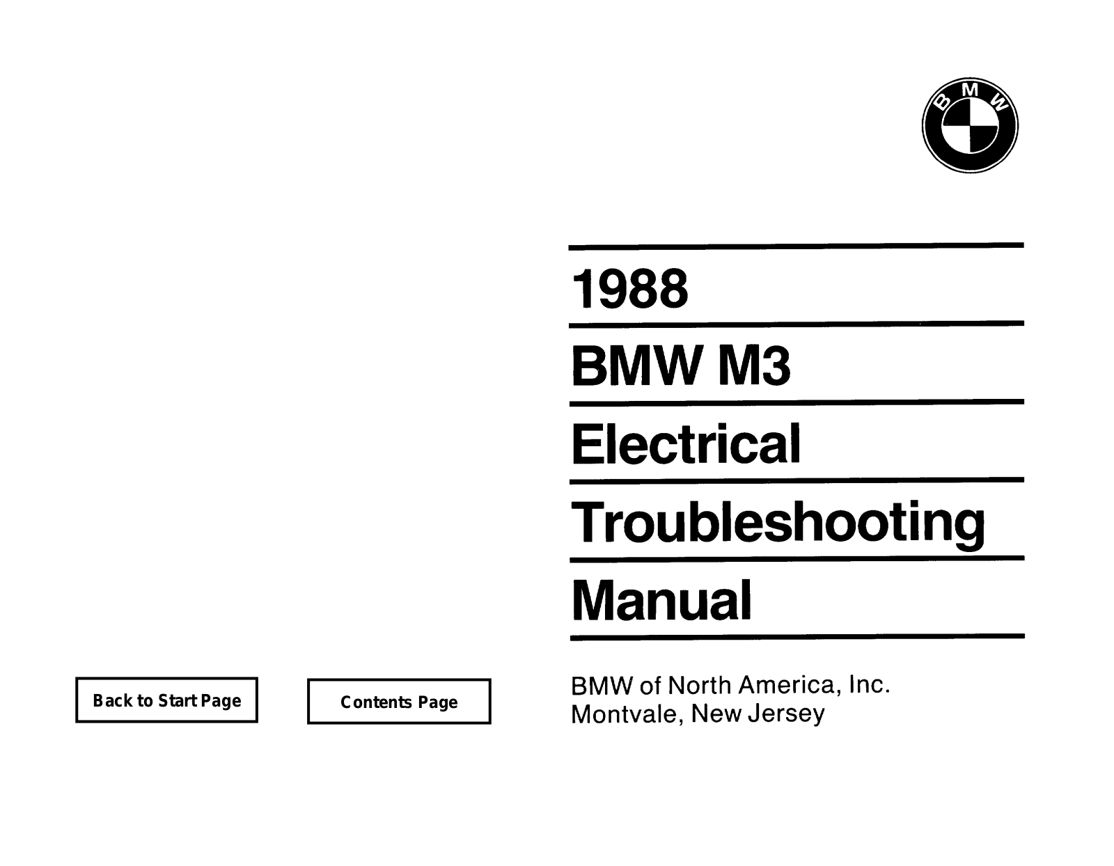 BMW M3 1988 User Manual