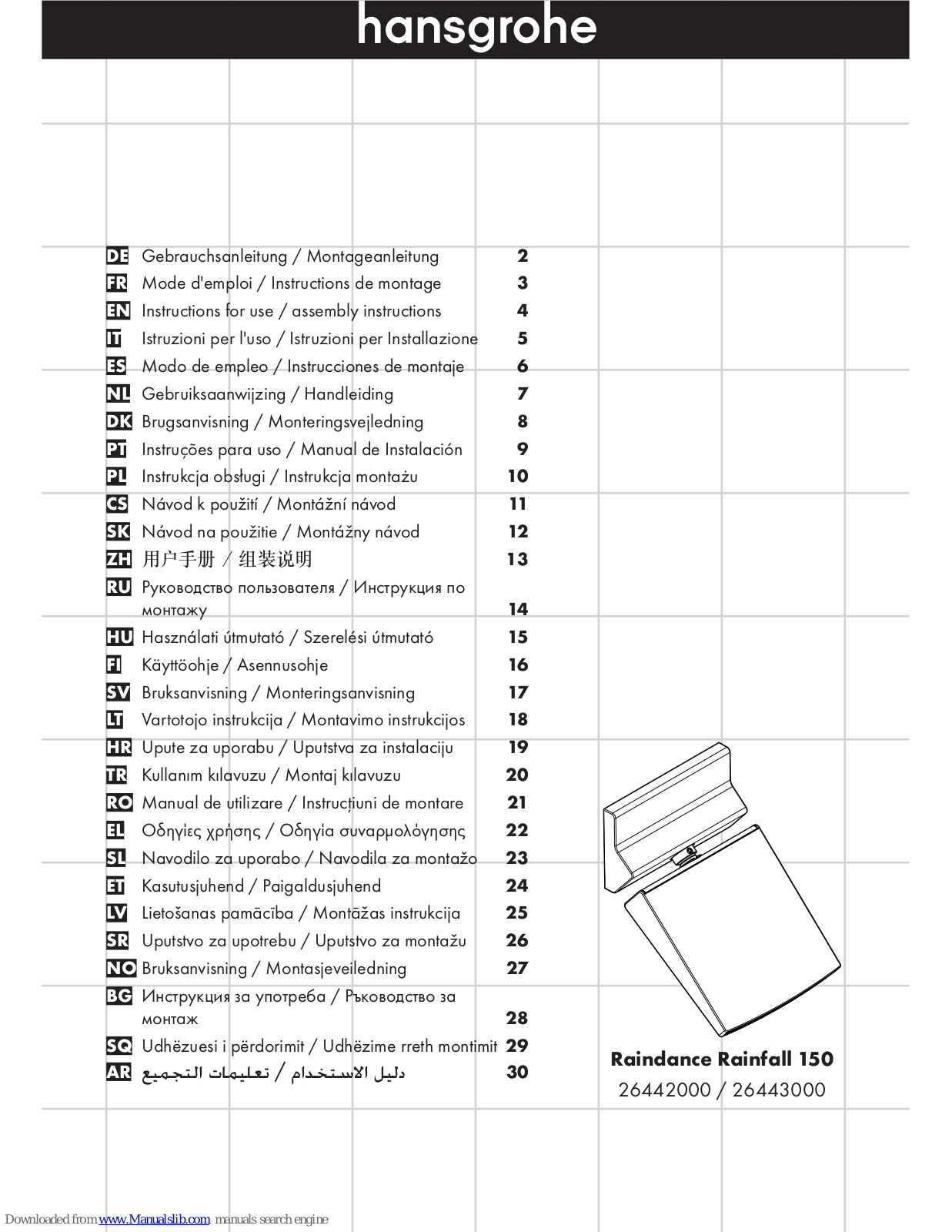 Hansgrohe 26601000, 27462000, 26600000, 27461000, 27463000 Instructions For Use/assembly Instructions