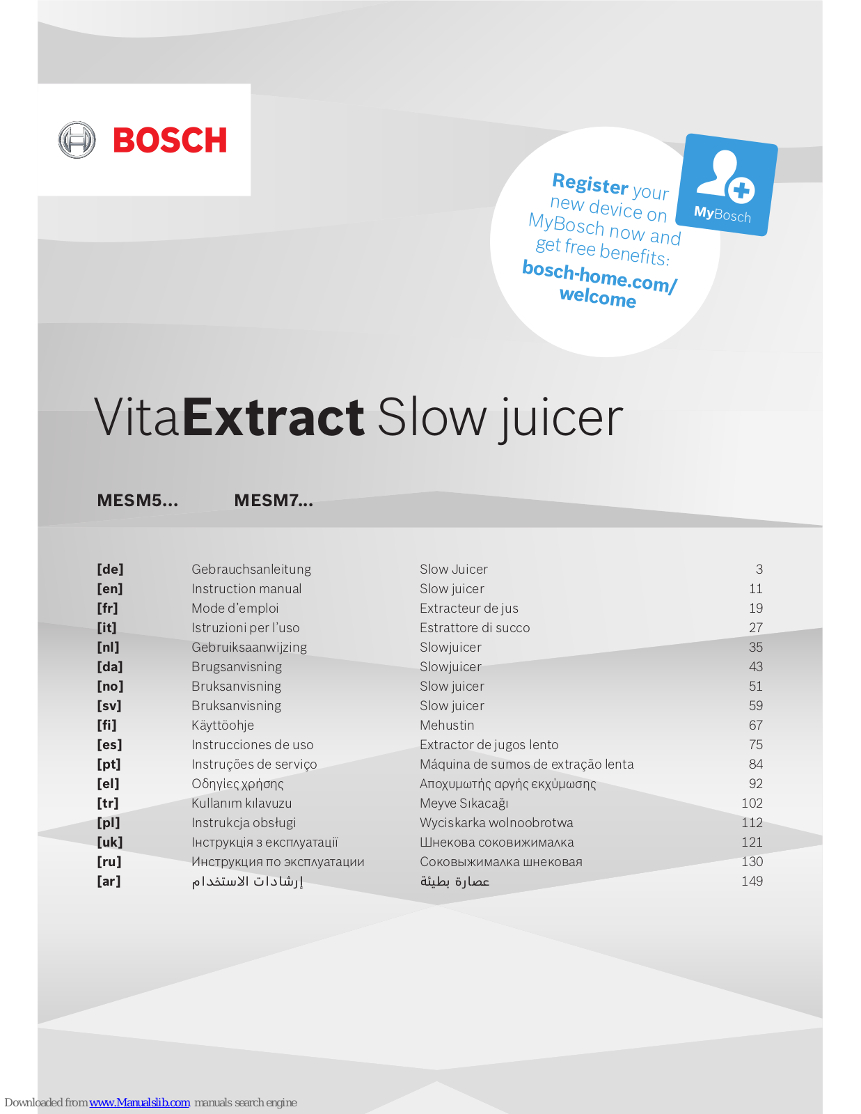 Bosch VITAEXTRACT MESM5, VITAEXTRACT MESM7 Instruction Manual