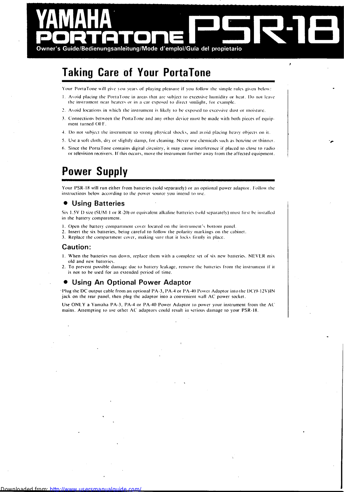 Yamaha Audio PSR-18 User Manual