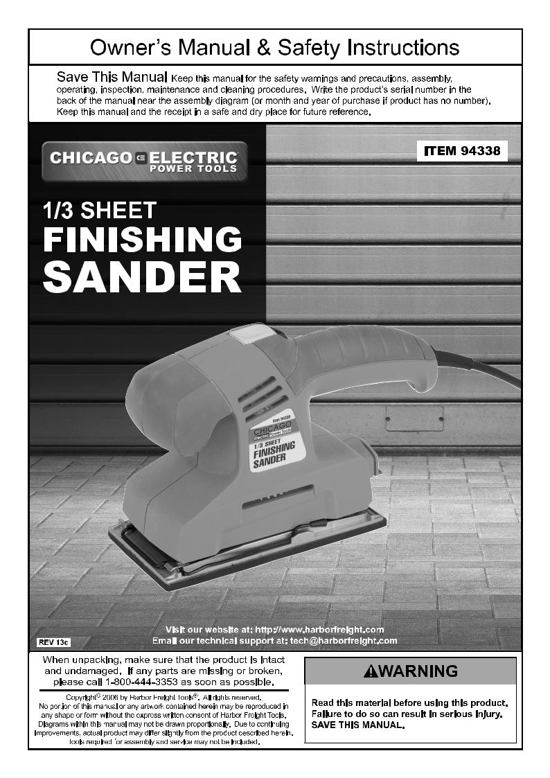 Chicago Electric 1/3 Sheet Finishing Sander User Manual