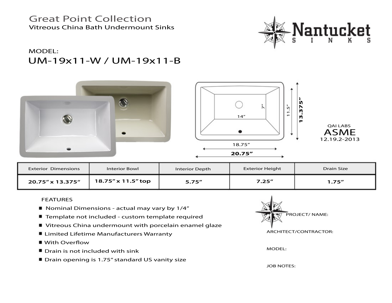 Nantucket UM19X11B Specifications