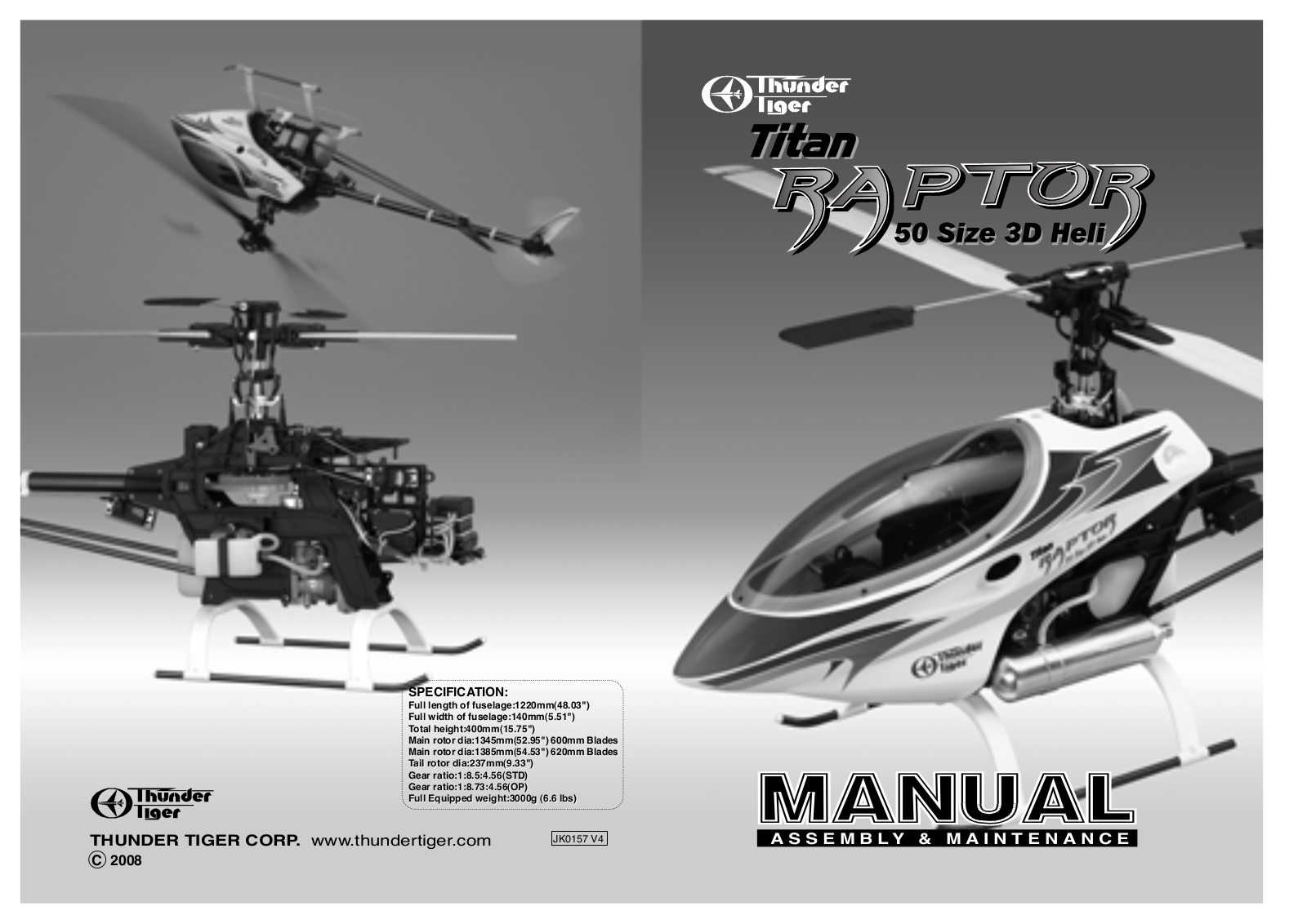 THUNDER TIGER Titan Raptor 50 Size 3D Heli Assembly & Maintenance Manual