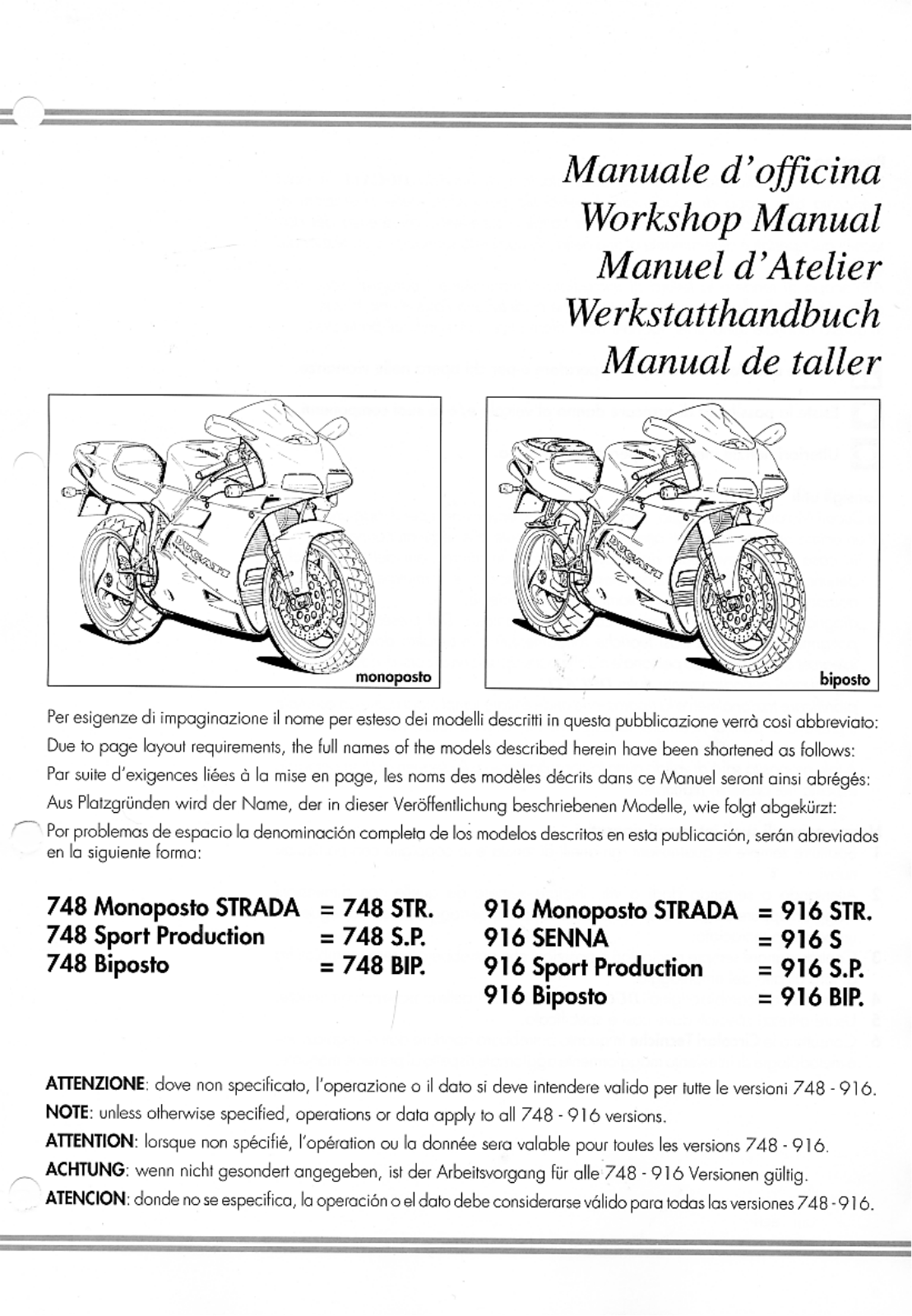 Ducati 748, 916 User Manual