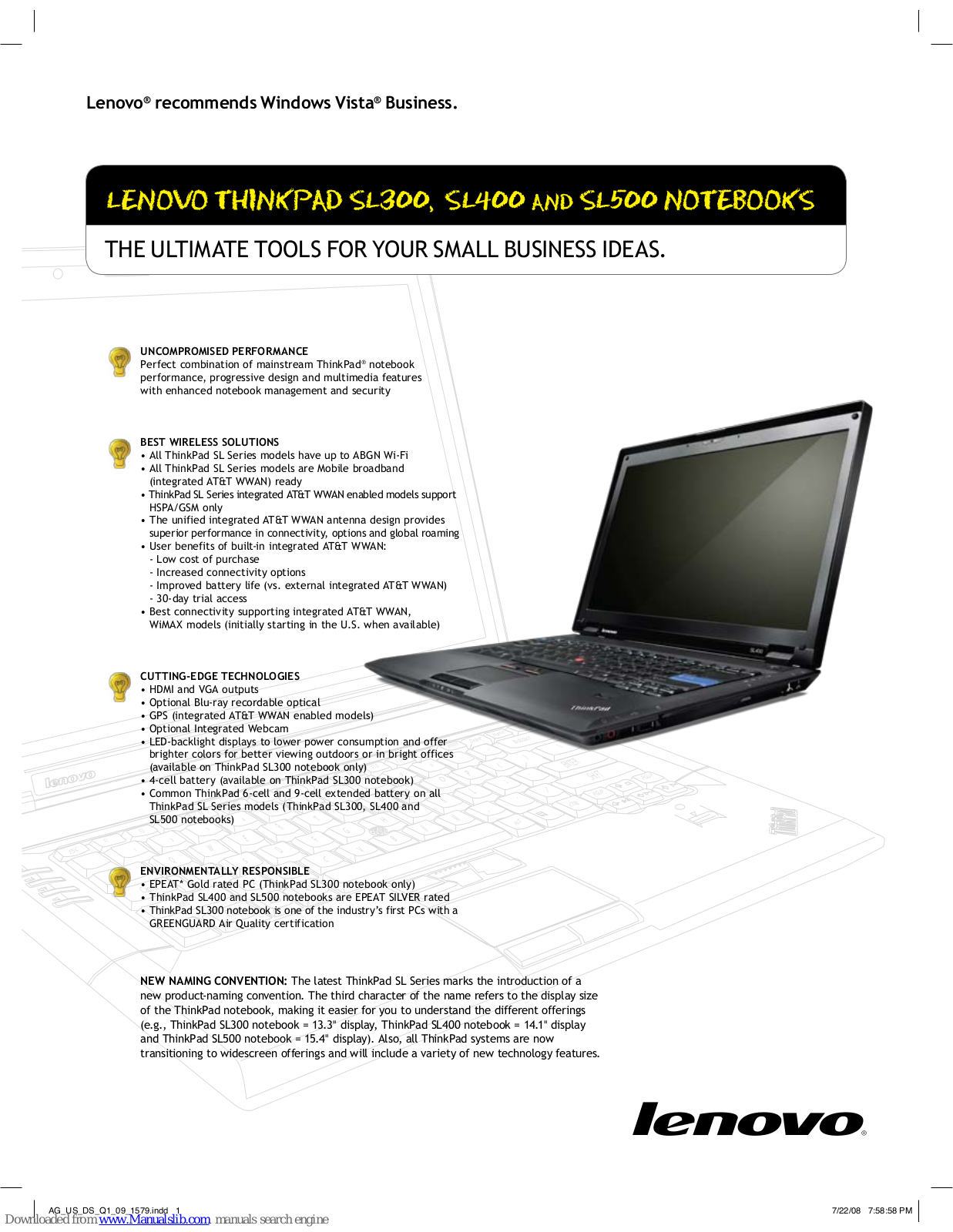 Lenovo 27466DU, 2746NDU, ThinkPas SL300, ThinkPas SL400, ThinkPas SL500 User Manual