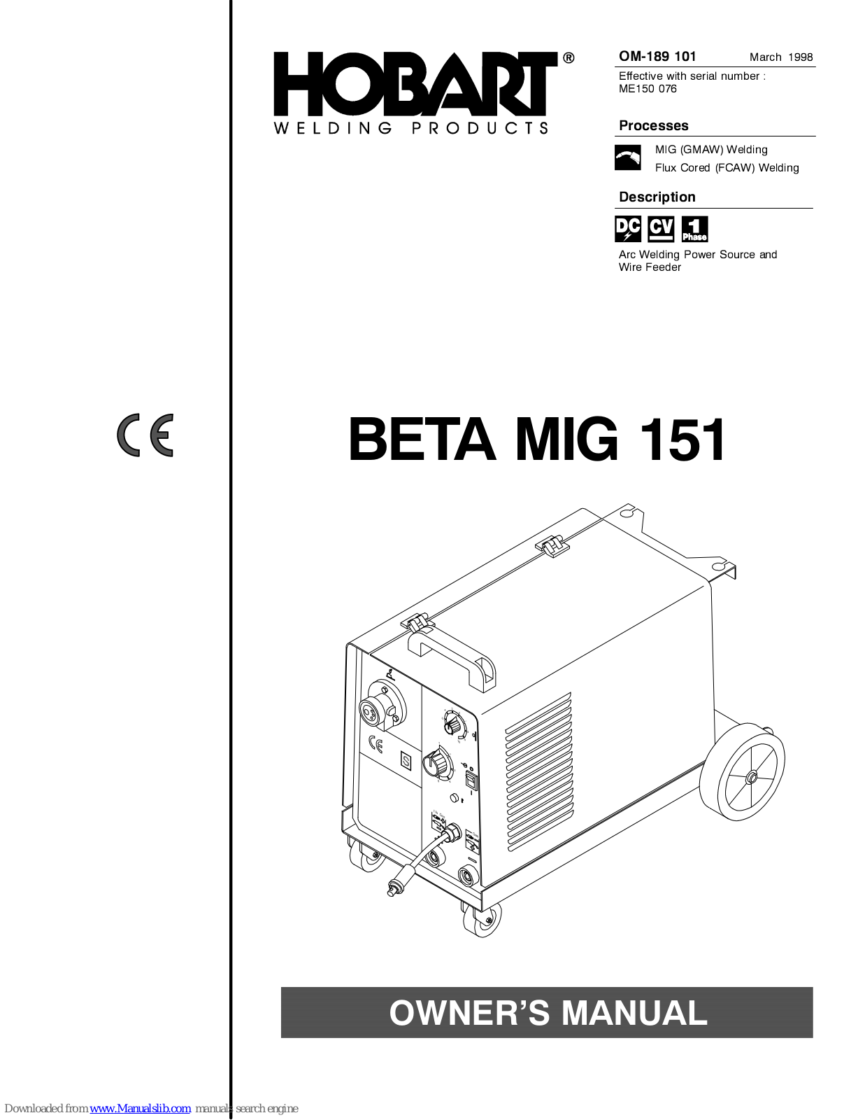 Hobart Beta Mig 151 Owner's Manual