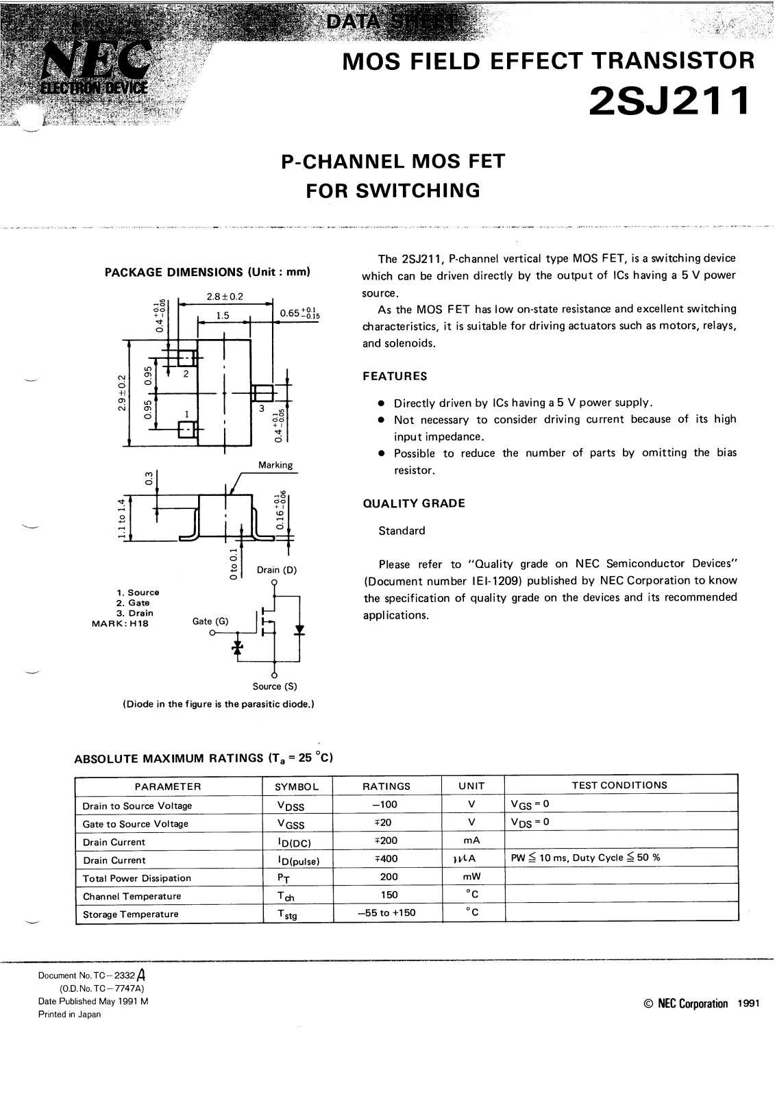 NEC 2SJ211 Technical data