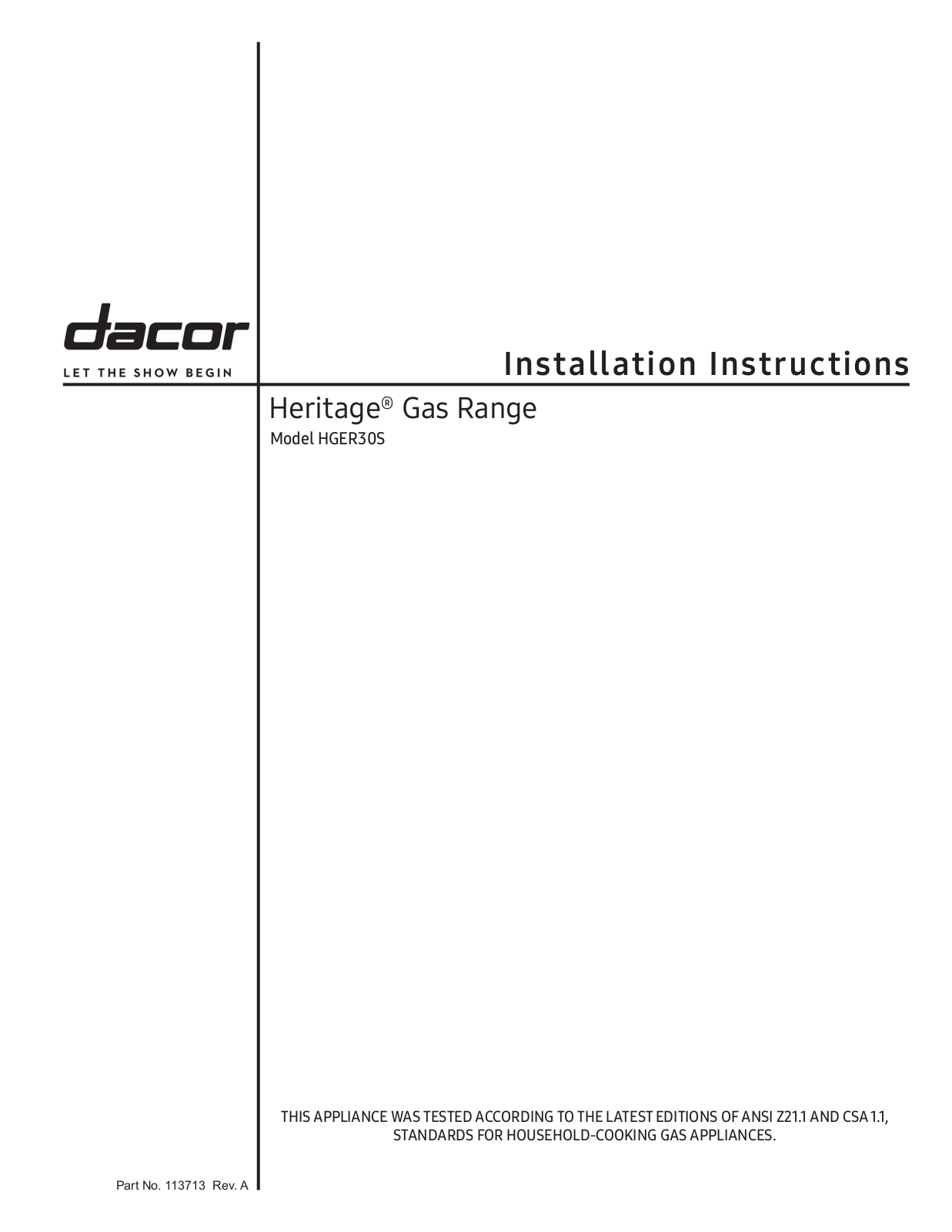 Dacor HGER30S User Manual