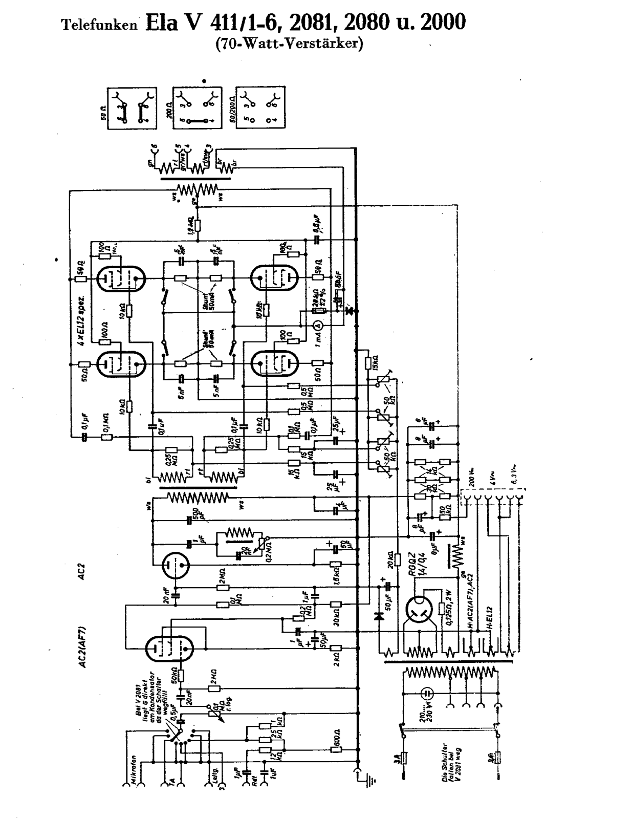 Telefunken V2000, V2081, V2080, Ela V411 Cirquit Diagram