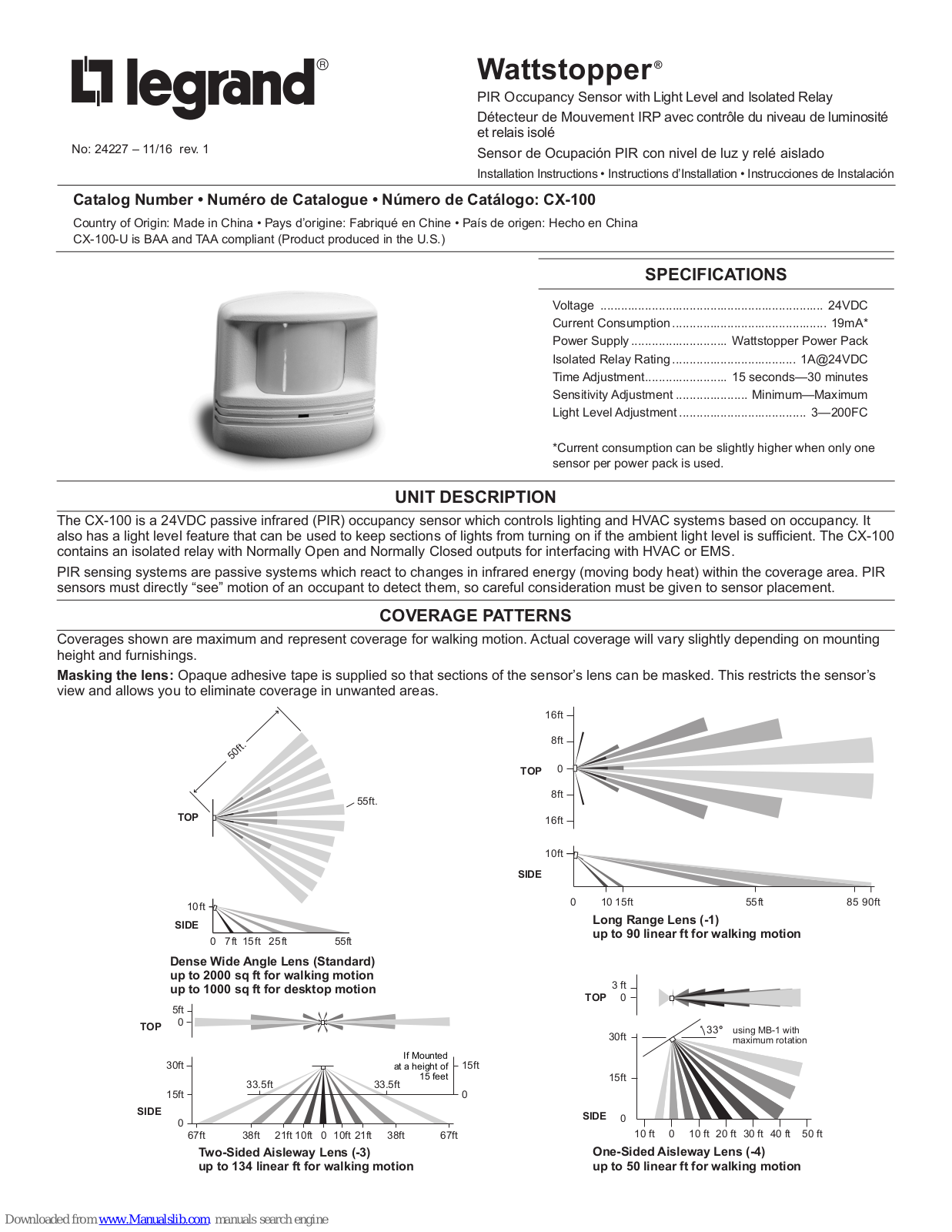 LEGRAND CX-100 Installation Instructions Manual