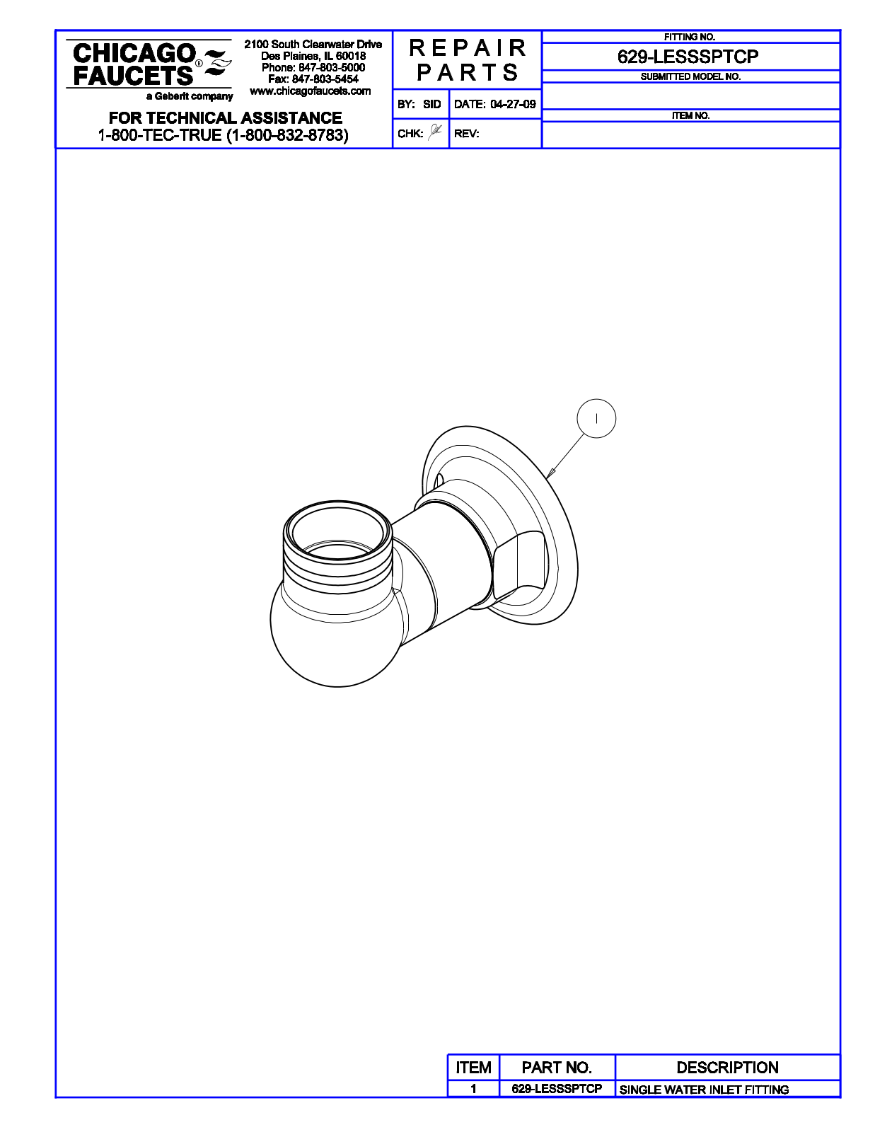 Chicago Faucet 629-LESSSPT Parts List