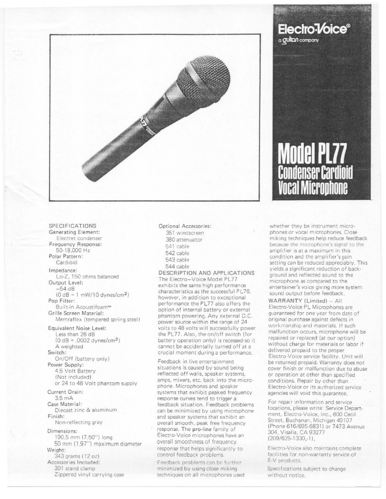 Electro-Voice PL77 User Manual