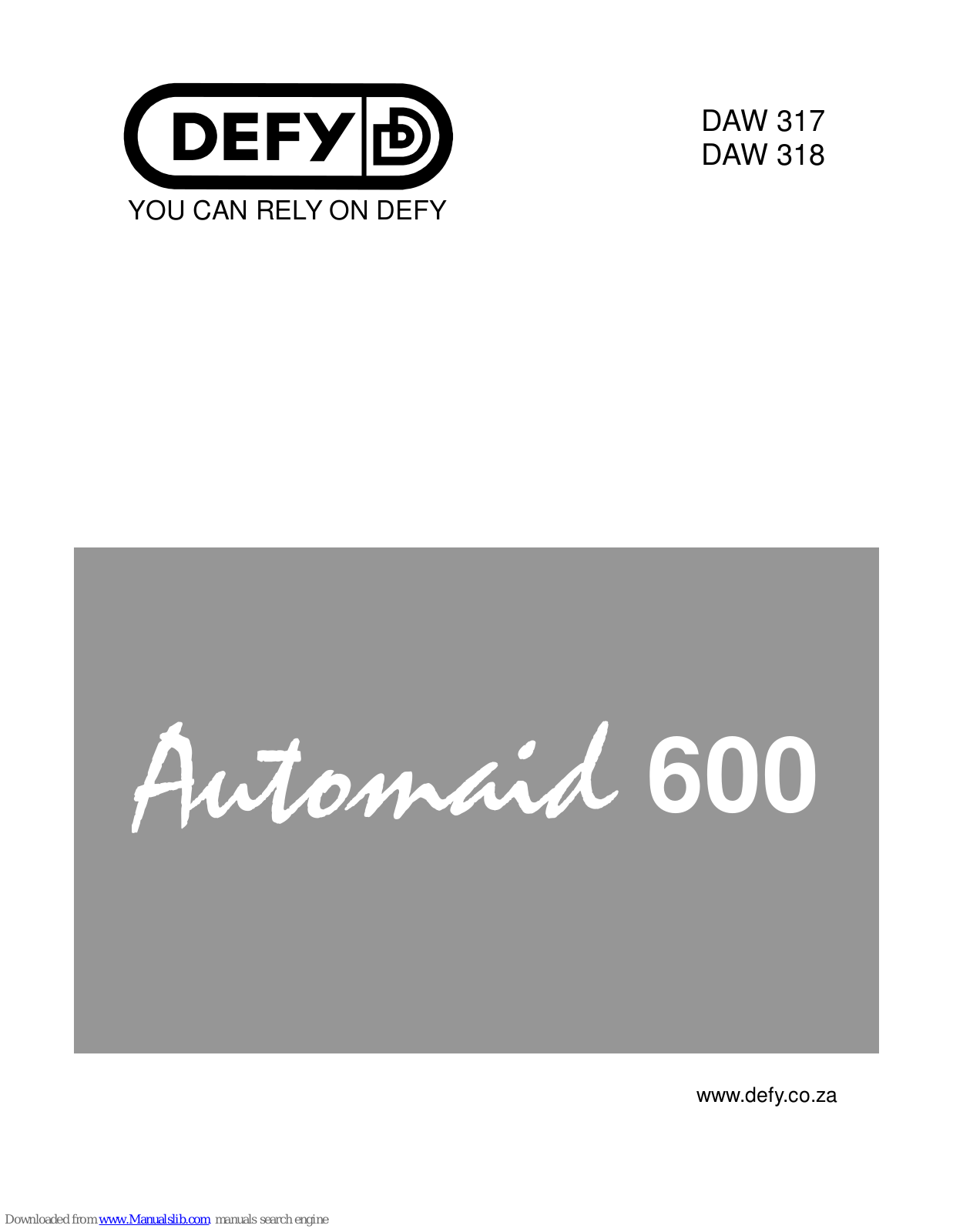 Defy DAW 318, DAW 322, DAW 323, Automaid 600 Owner's Manual