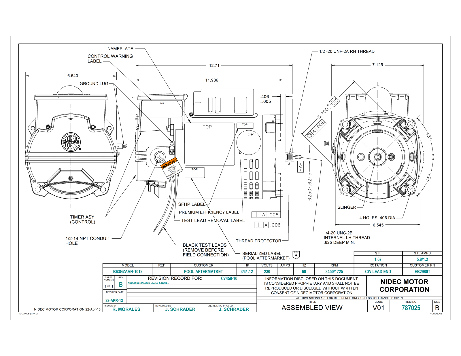 US Motors EB2980T Dimensional Sheet