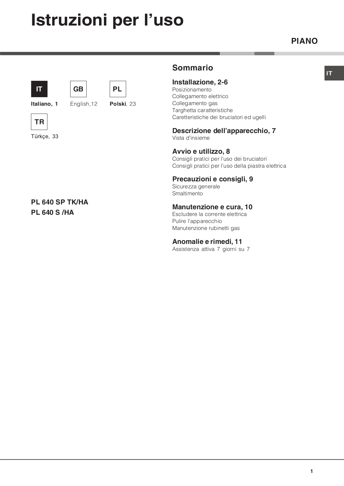 Hotpoint PL 640S P User Manual