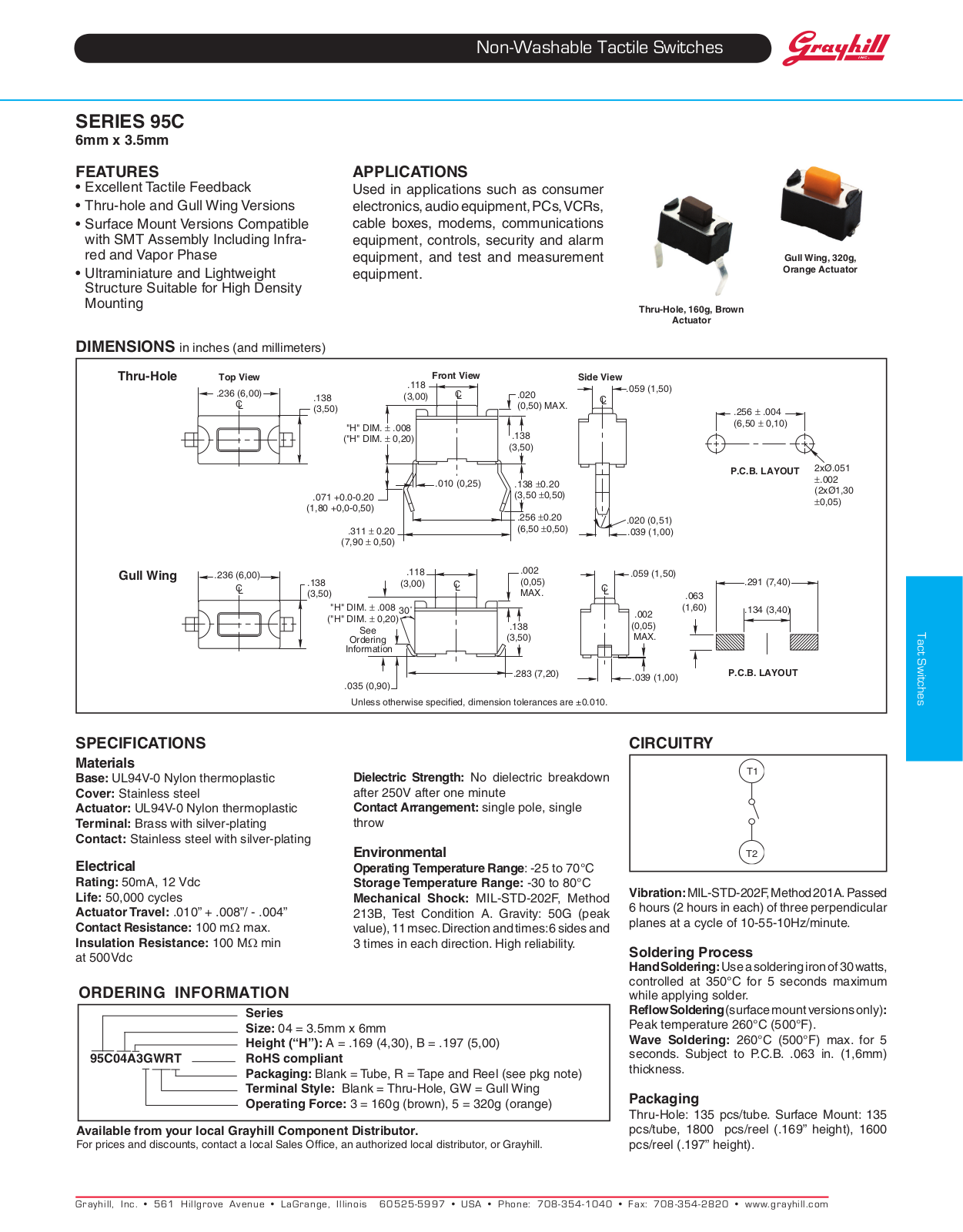 Grayhill Tactile Switches 95C04 User Manual