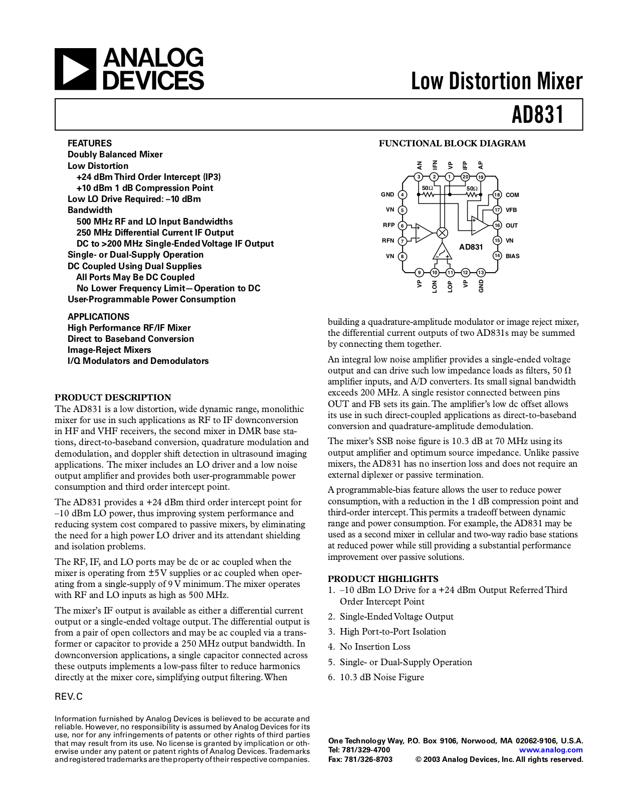 Analog Devices AD831 c Datasheet