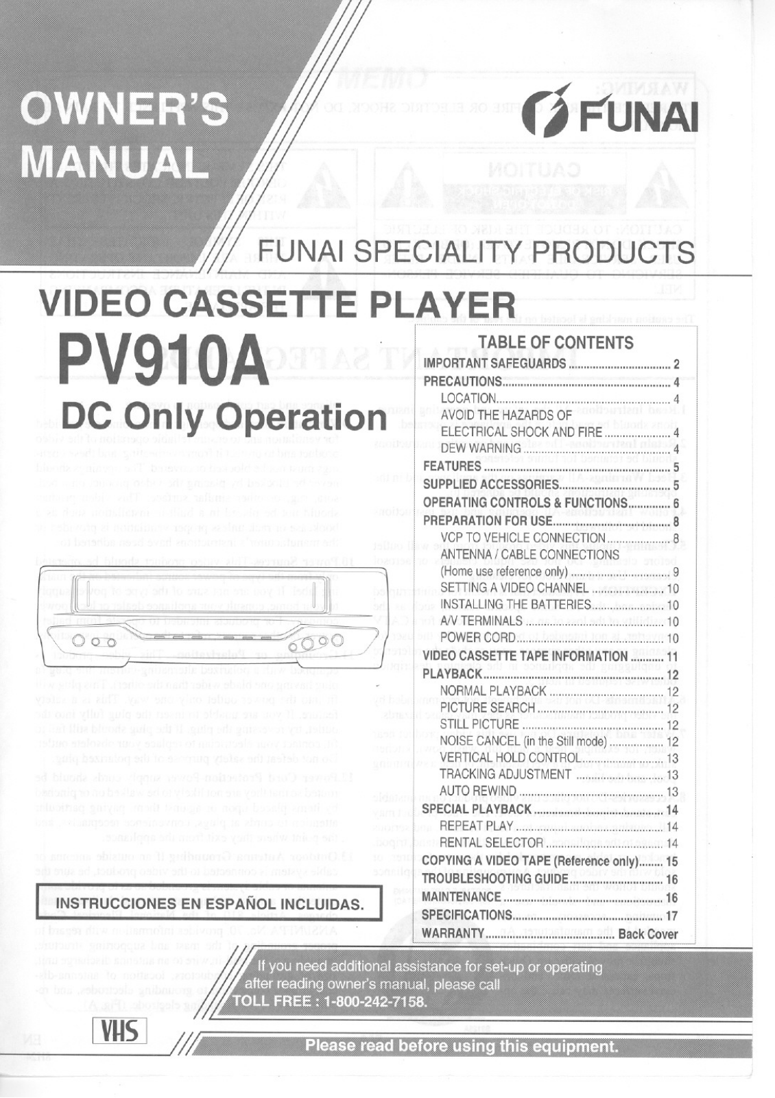 FUNAI PV910A User Manual