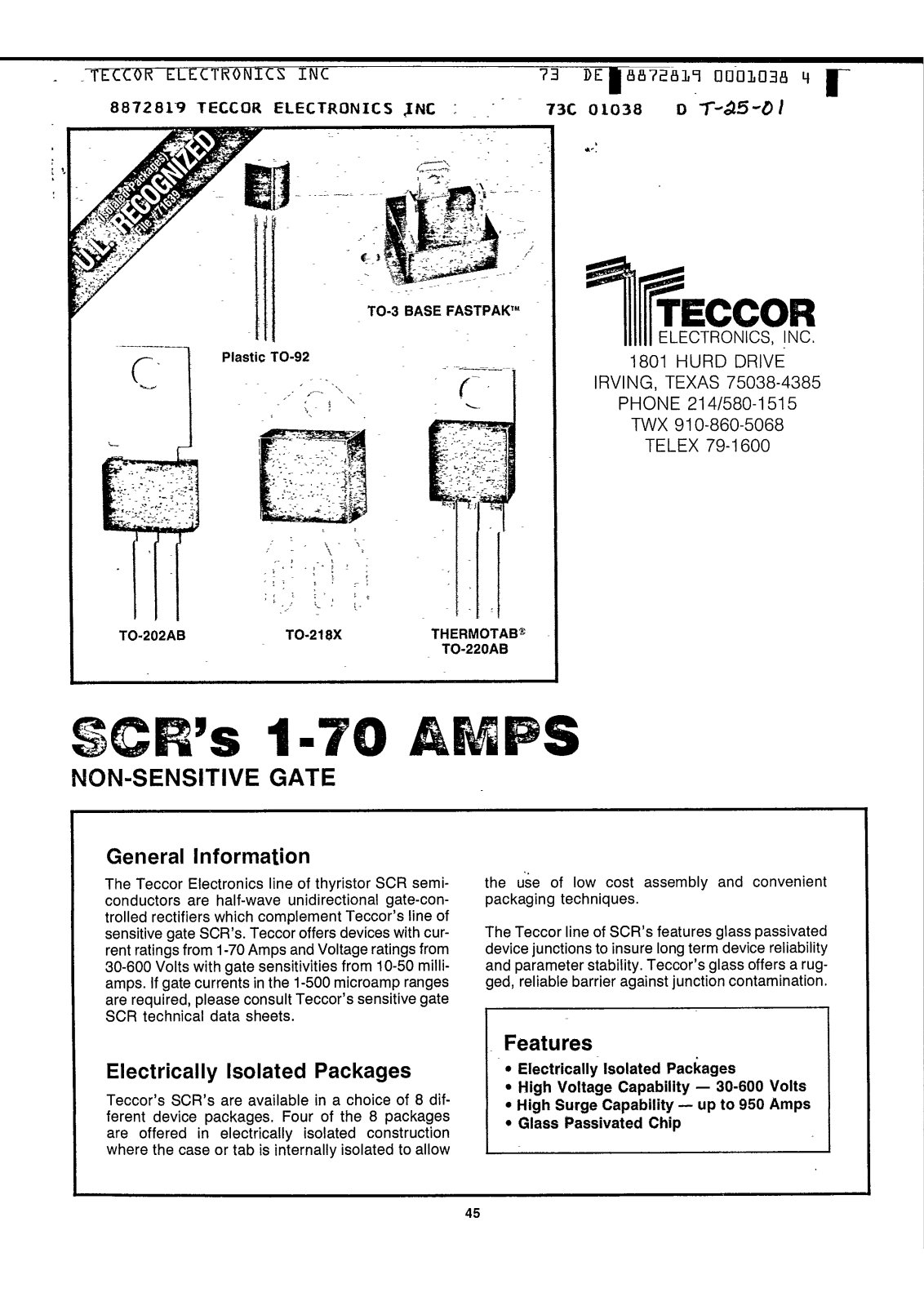 TECOR C122D, C122C, C122B, C122A, C122M Datasheet