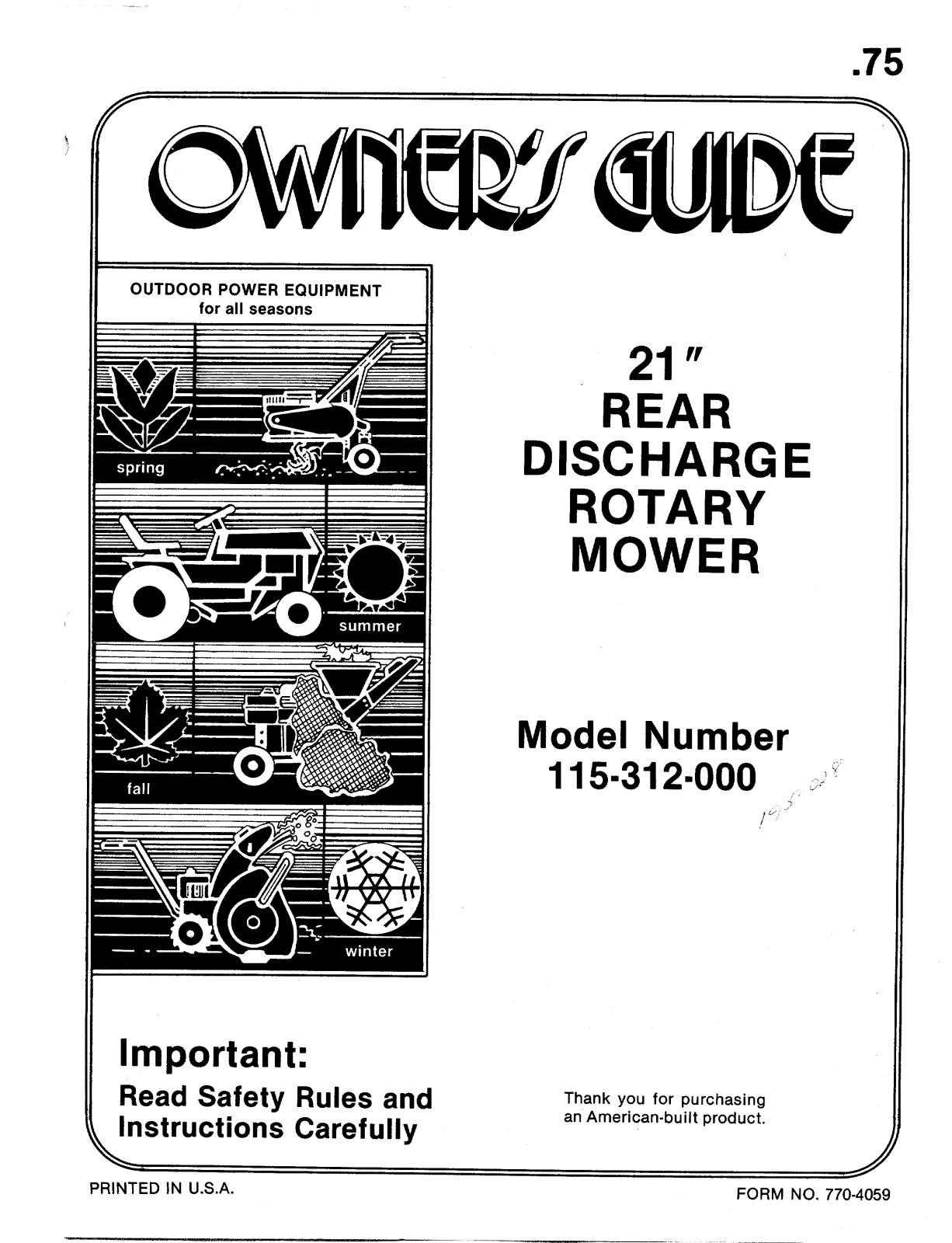 Mtd 115-312-000 owners Manual