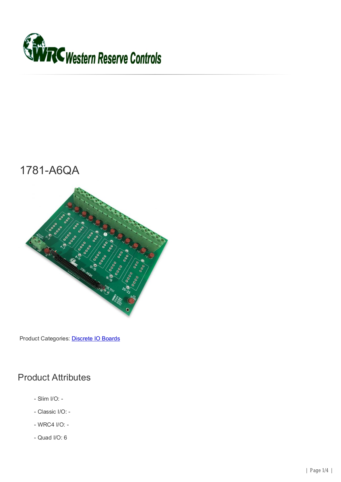 Western Reserve Controls 1781-A6QA Data Sheet