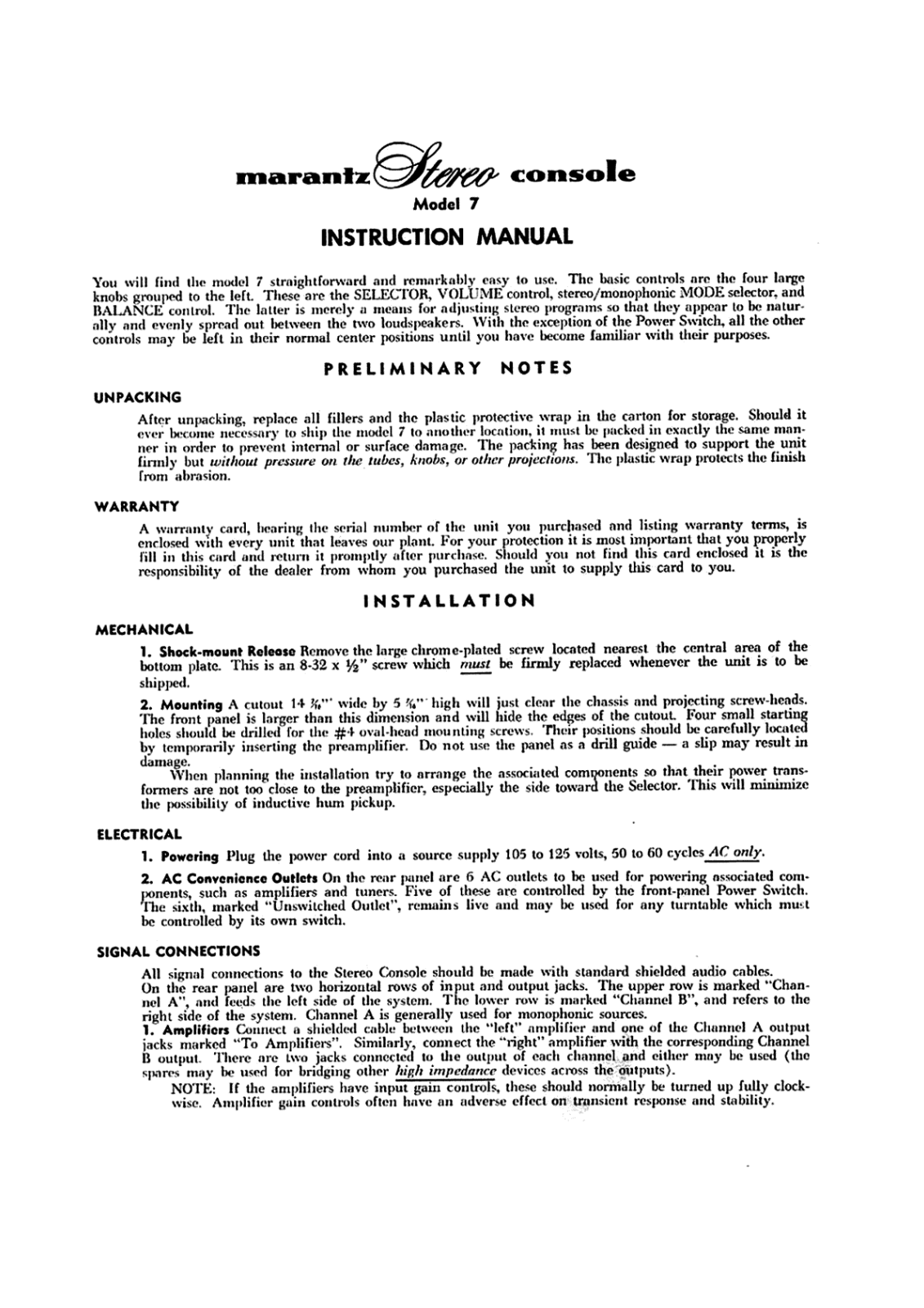 Marantz 7 Instruction Manual