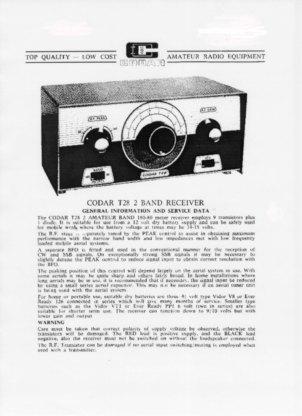 Codar Radio Company T 28 Service Manual