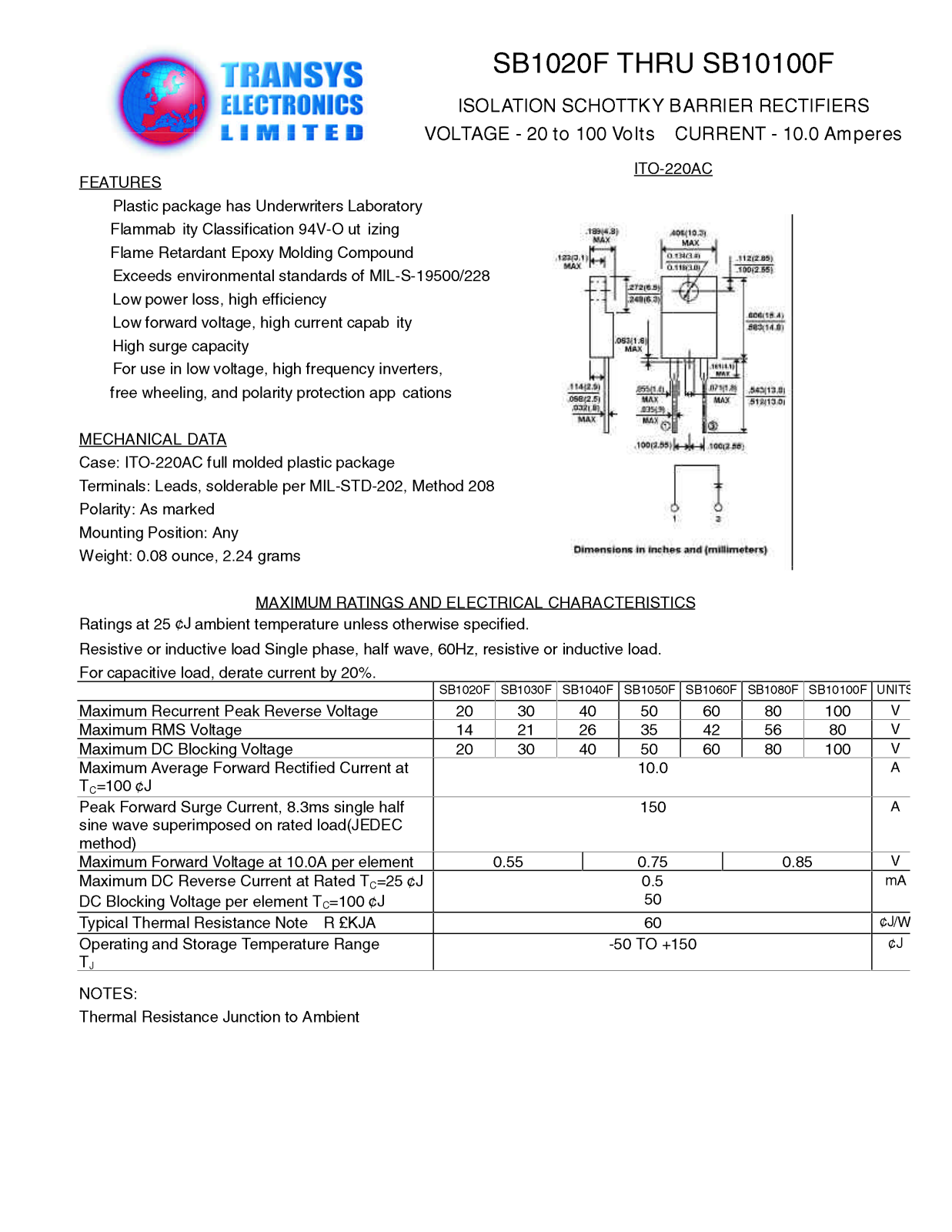 TEL SB1030F, SB10100F, SB1020F, SB1050F, SB1040F Datasheet