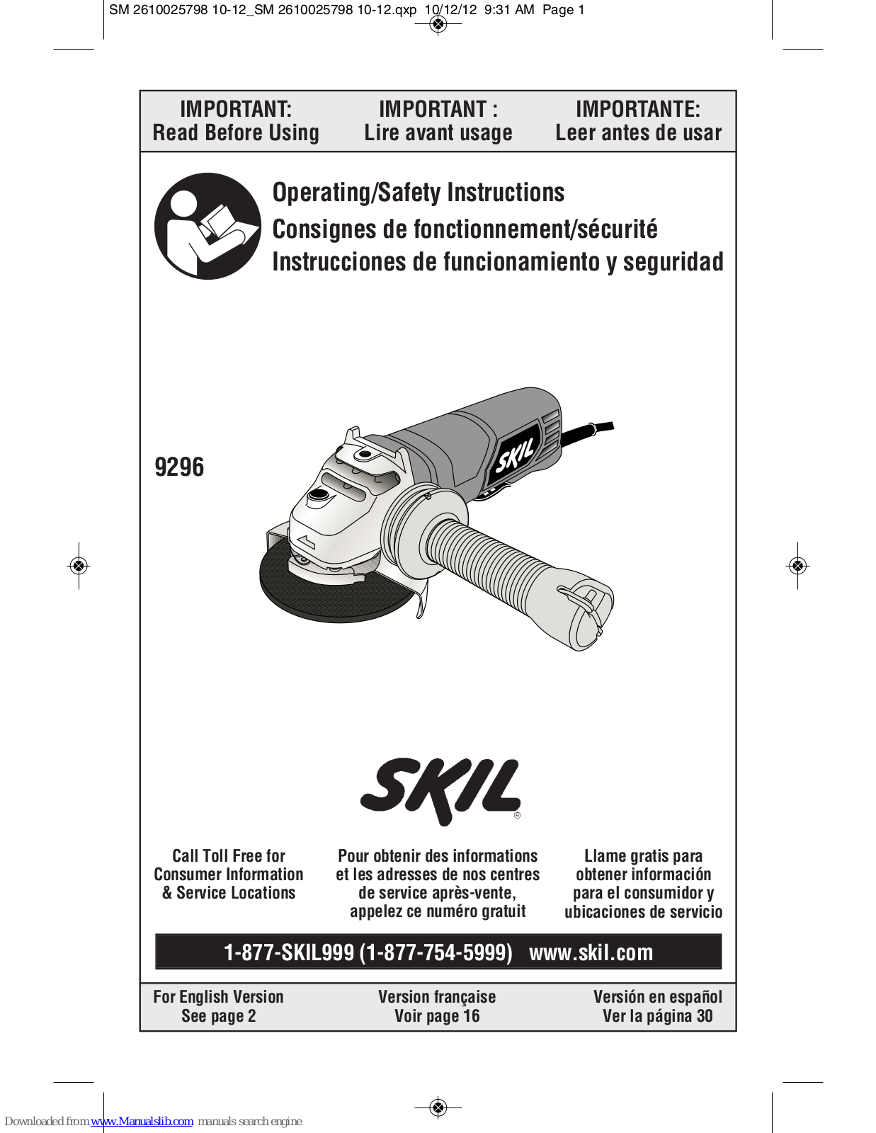 Skil 9296 Operating/safety Instructions Manual